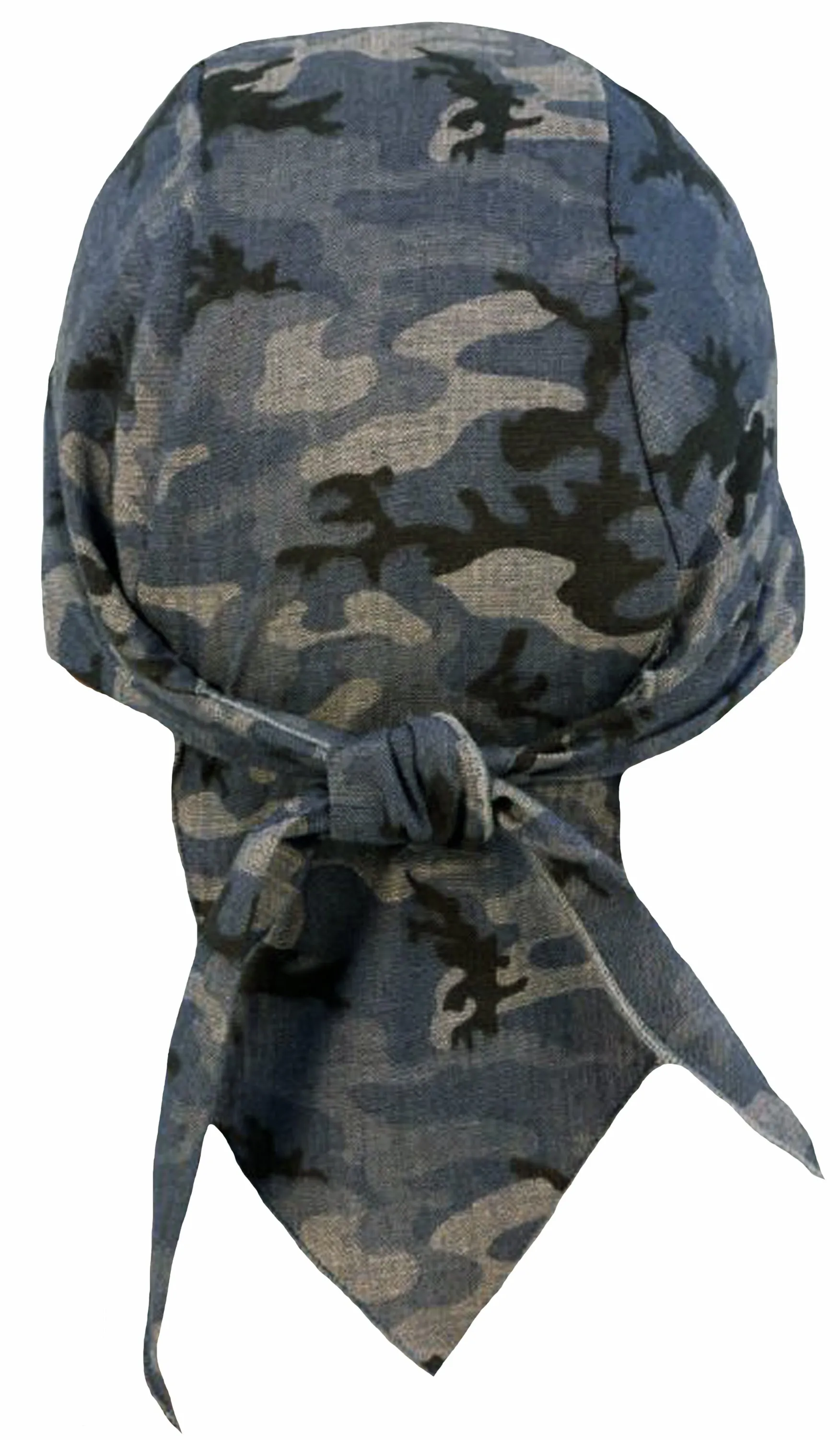 Blue Camouflage Doo Rag | MADE IN AMERICA | Camo Bandana | Motorcycle Head Wrap | Cotton with Sweatband