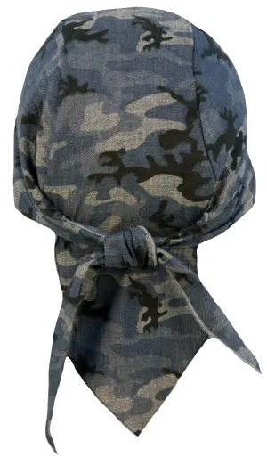 Blue Camouflage Doo Rag | MADE IN AMERICA | Camo Bandana | Motorcycle Head Wrap | Cotton with Sweatband