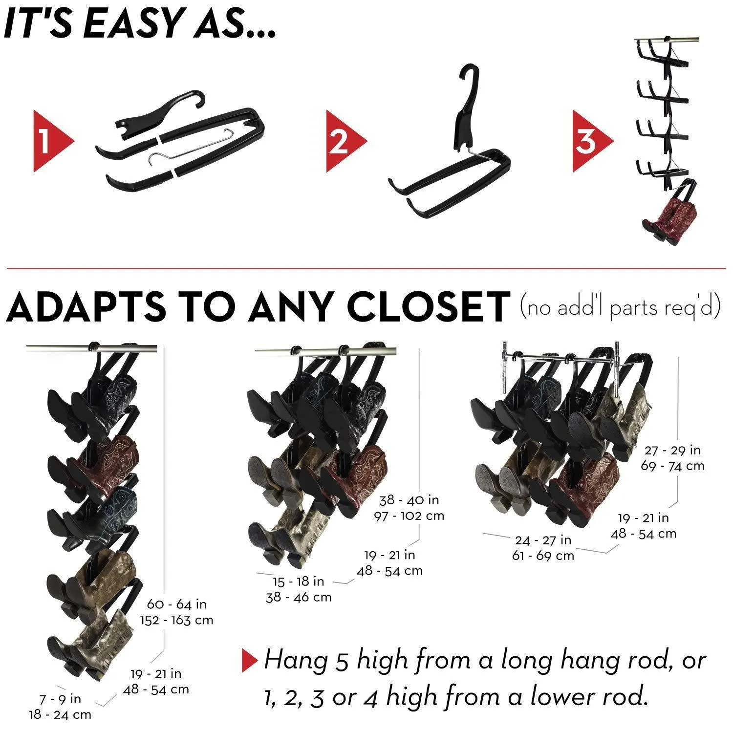 Boot Butler Boot Storage Rack As Seen On Rachael Ray - Clean Up Your Closet Floor with Hanging Boot Storage - Easy to Assemble & Built to Last - 5-Pair Hanger Organizer & Shaper/Tree