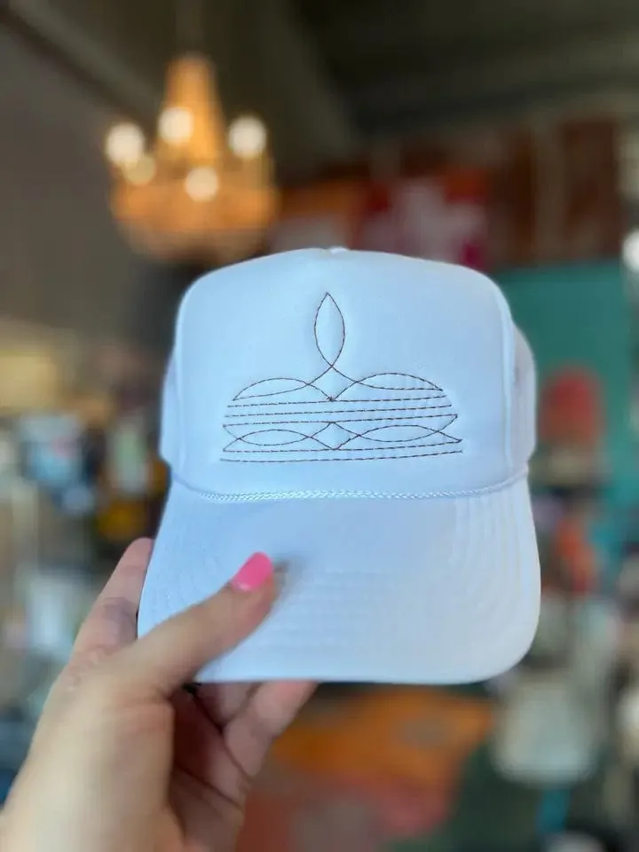 Boot Stitch Trucker Hat In White Multi