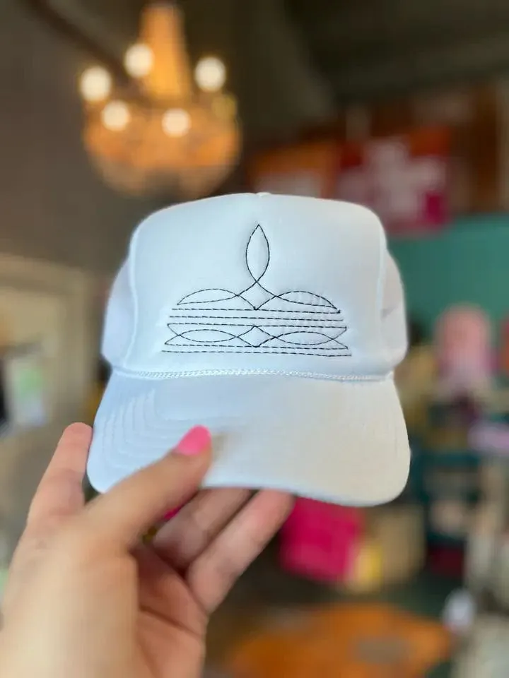 Boot Stitch Trucker Hat In White Multi