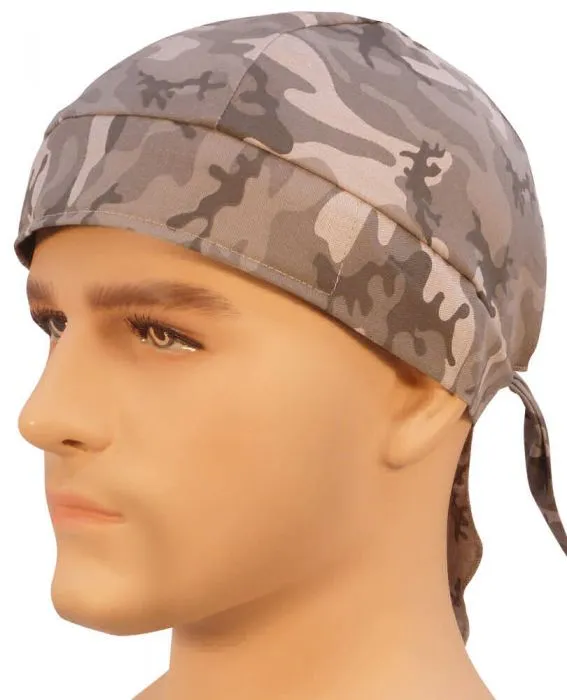 Camouflage Doo Rag | MADE IN AMERICA | Grey, Gray Camo Bandana | Motorcycle Head Wrap | Cotton with Sweatband