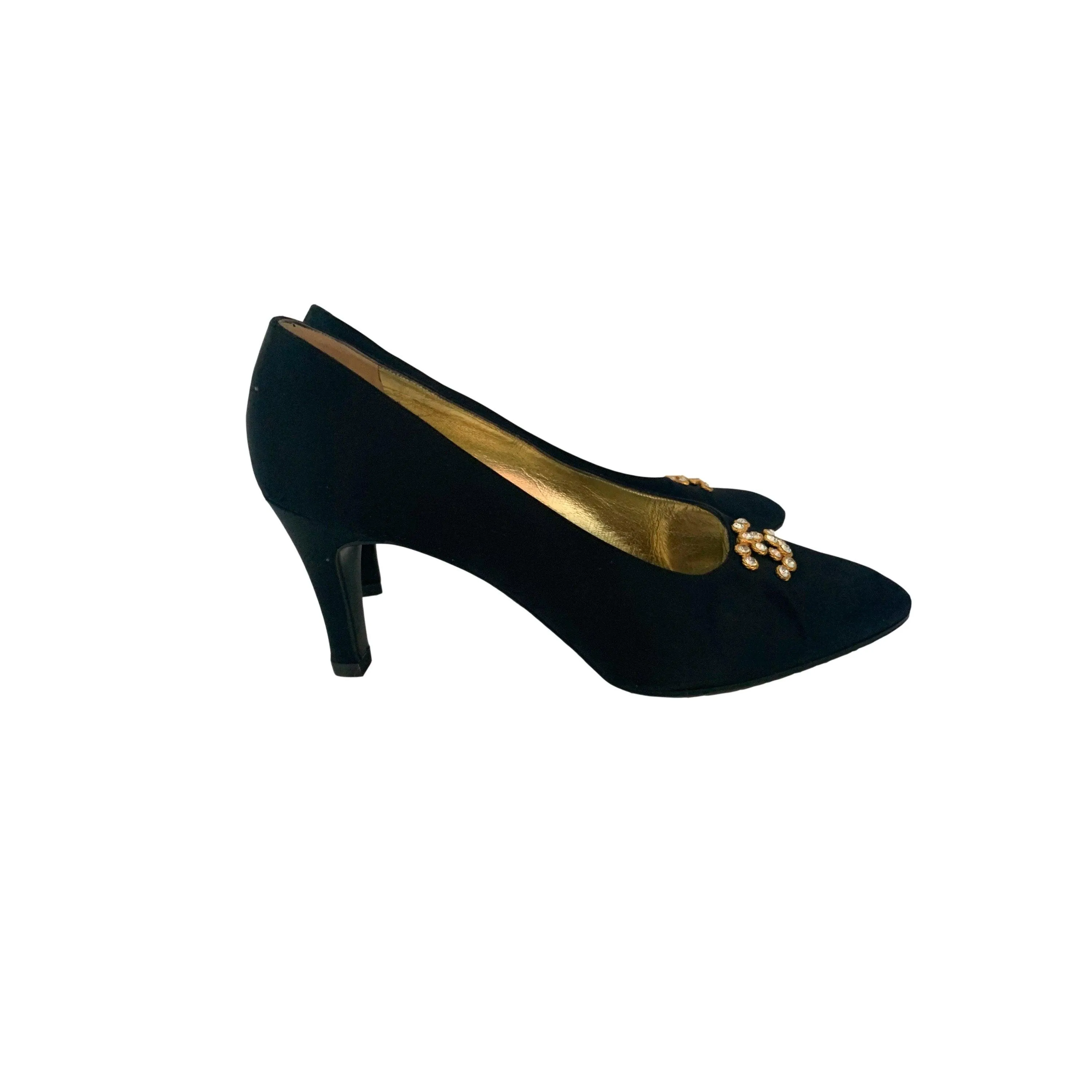 Chanel Black Jumbo Rhinestone Logo Heels