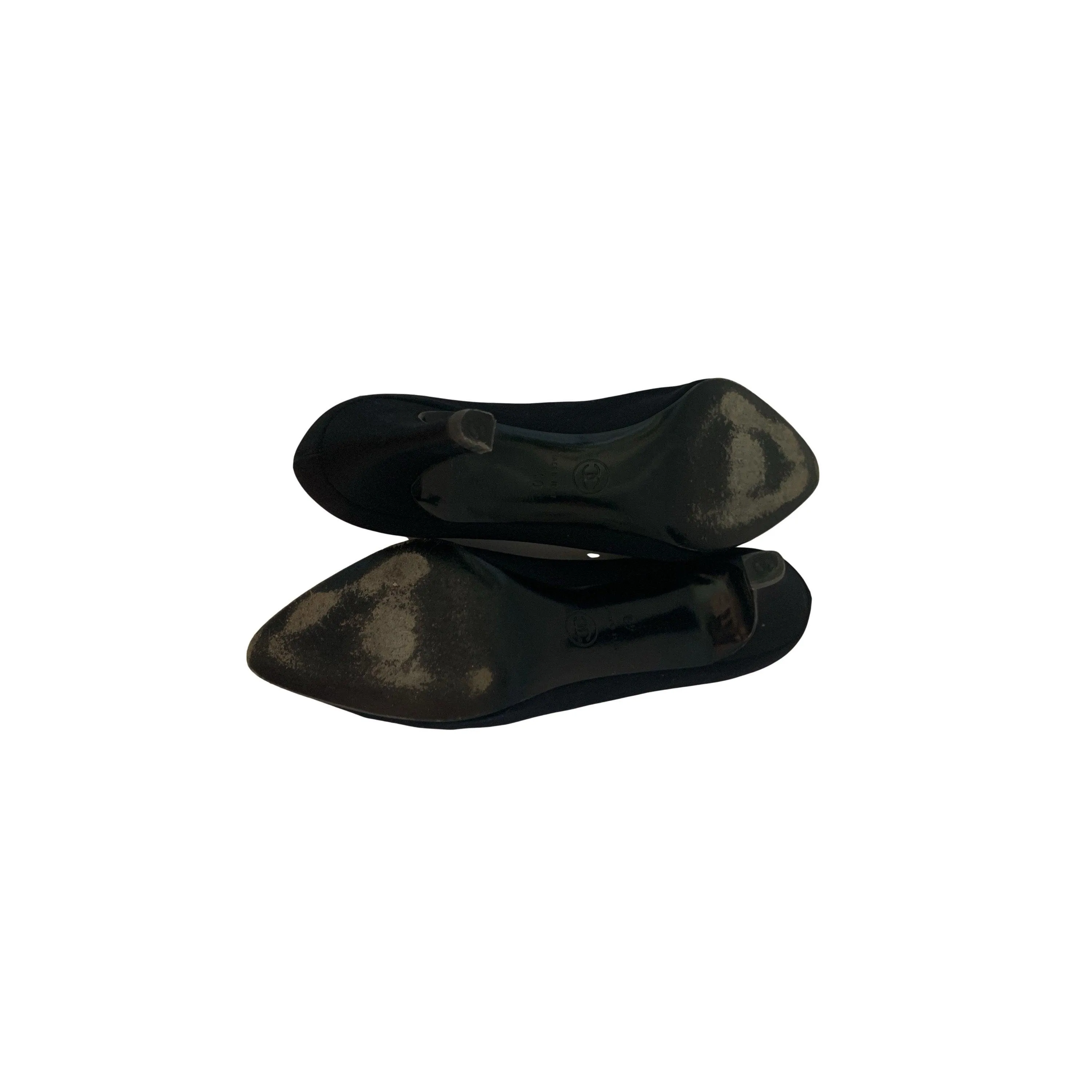 Chanel Black Jumbo Rhinestone Logo Heels