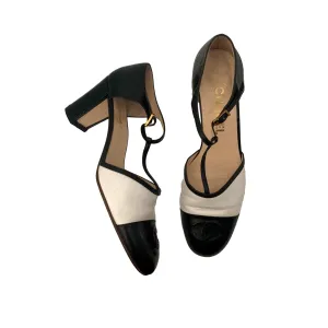 Chanel Black White Logo Chunky Heel