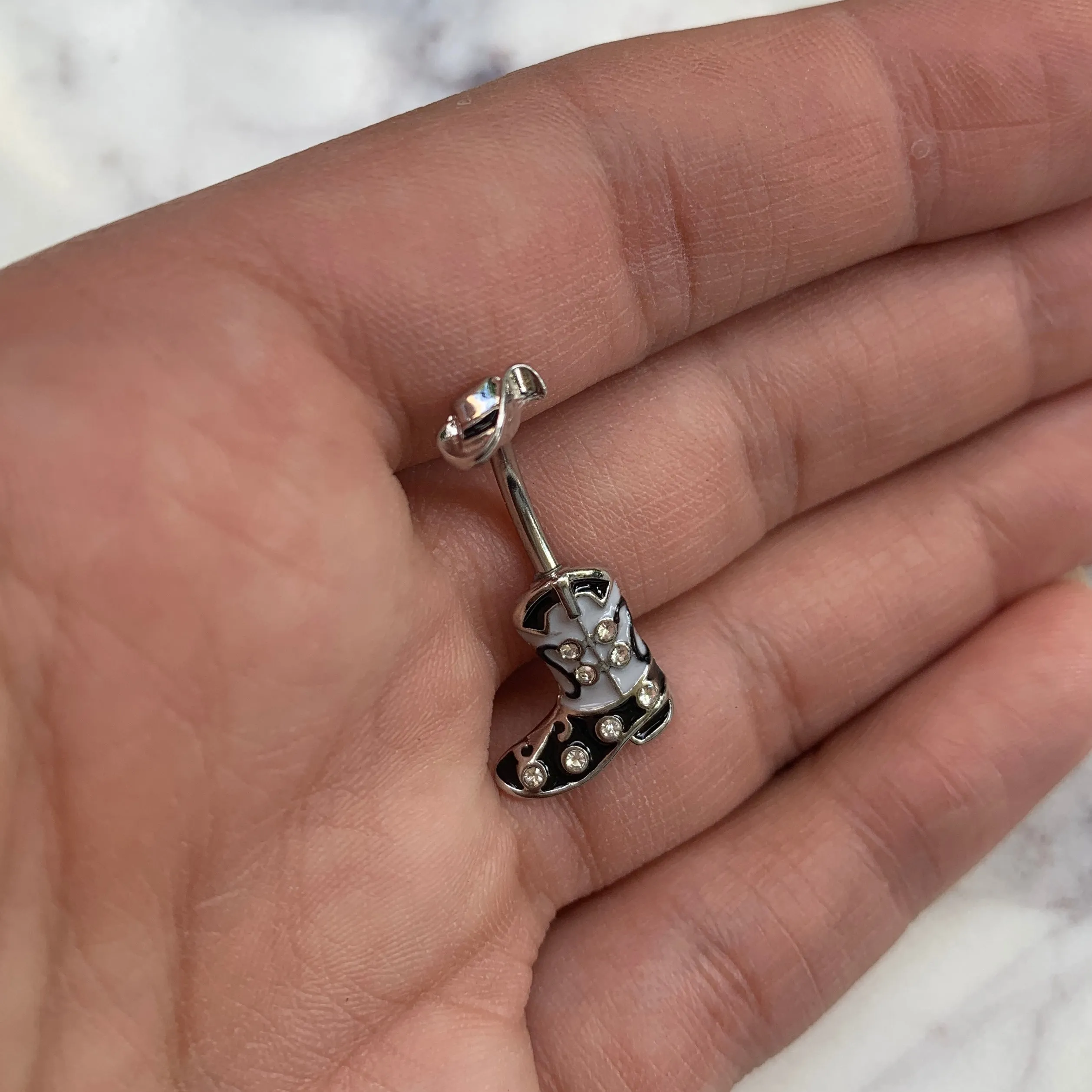 Clear Gem Western Boot Hat Belly Ring
