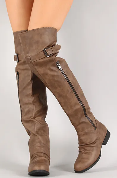 Cognac Slouchy Side Zipper Boot