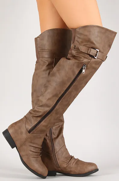 Cognac Slouchy Side Zipper Boot