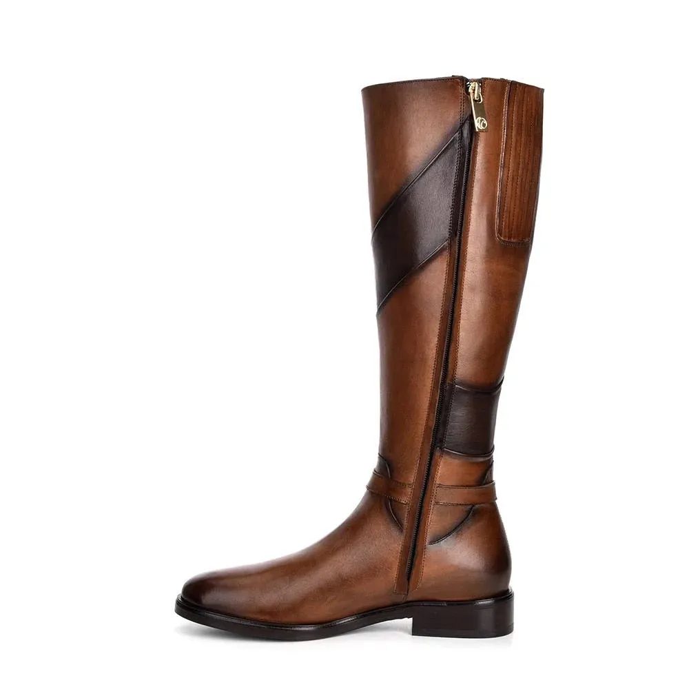 Cuadra Hand-Painted Honey Leather Riding Boot with Contrasting Colors
