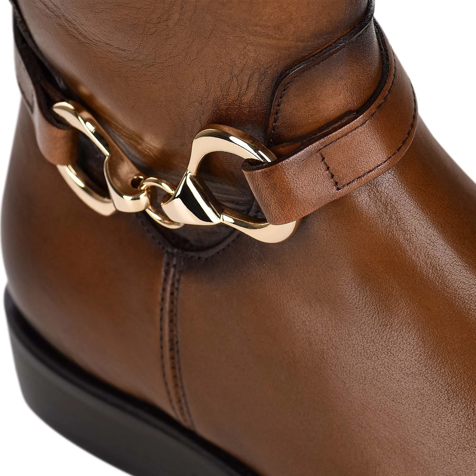 Cuadra Hand-Painted Honey Leather Riding Boot with Contrasting Colors