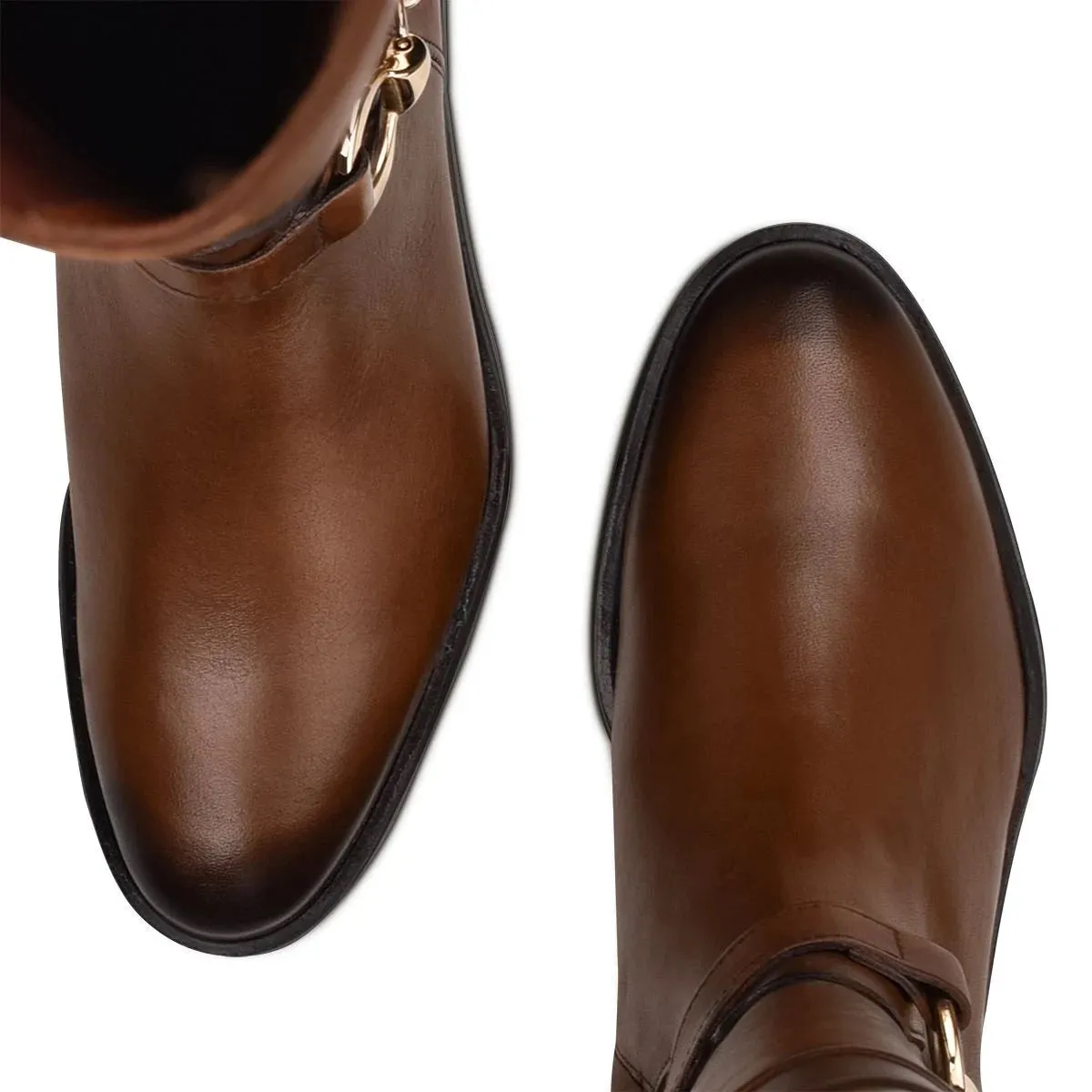 Cuadra Hand-Painted Honey Leather Riding Boot with Contrasting Colors