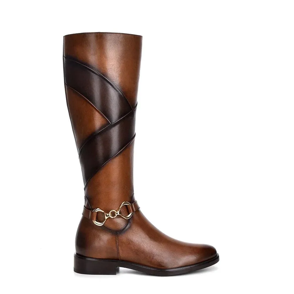 Cuadra Hand-Painted Honey Leather Riding Boot with Contrasting Colors