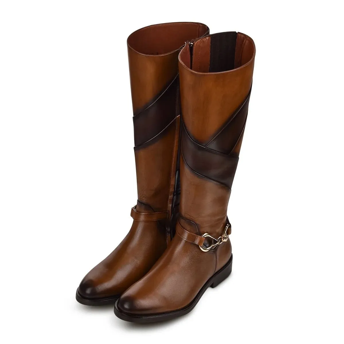 Cuadra Hand-Painted Honey Leather Riding Boot with Contrasting Colors