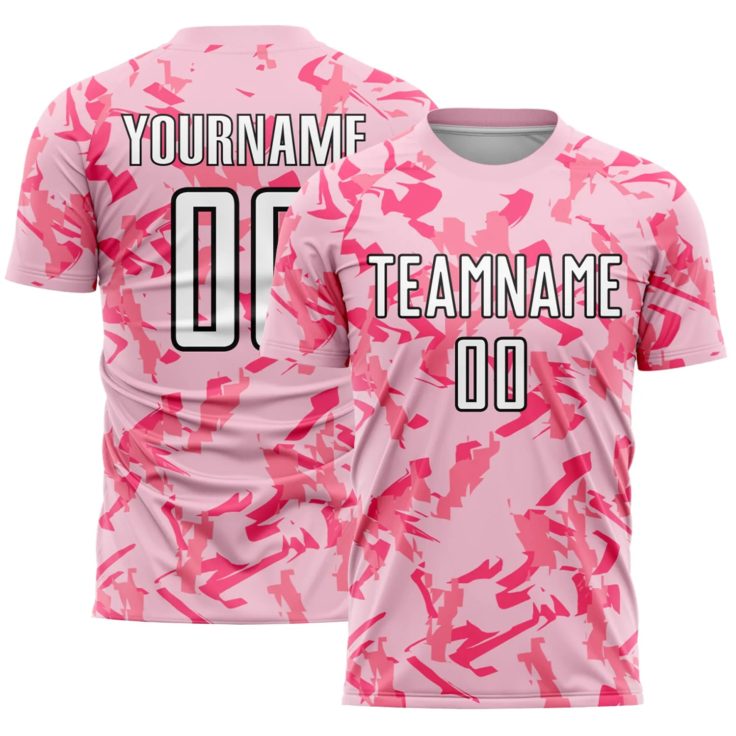 Custom Light Pink Black-Pink Abstract Geometric Pattern Sublimation Soccer Uniform Jersey
