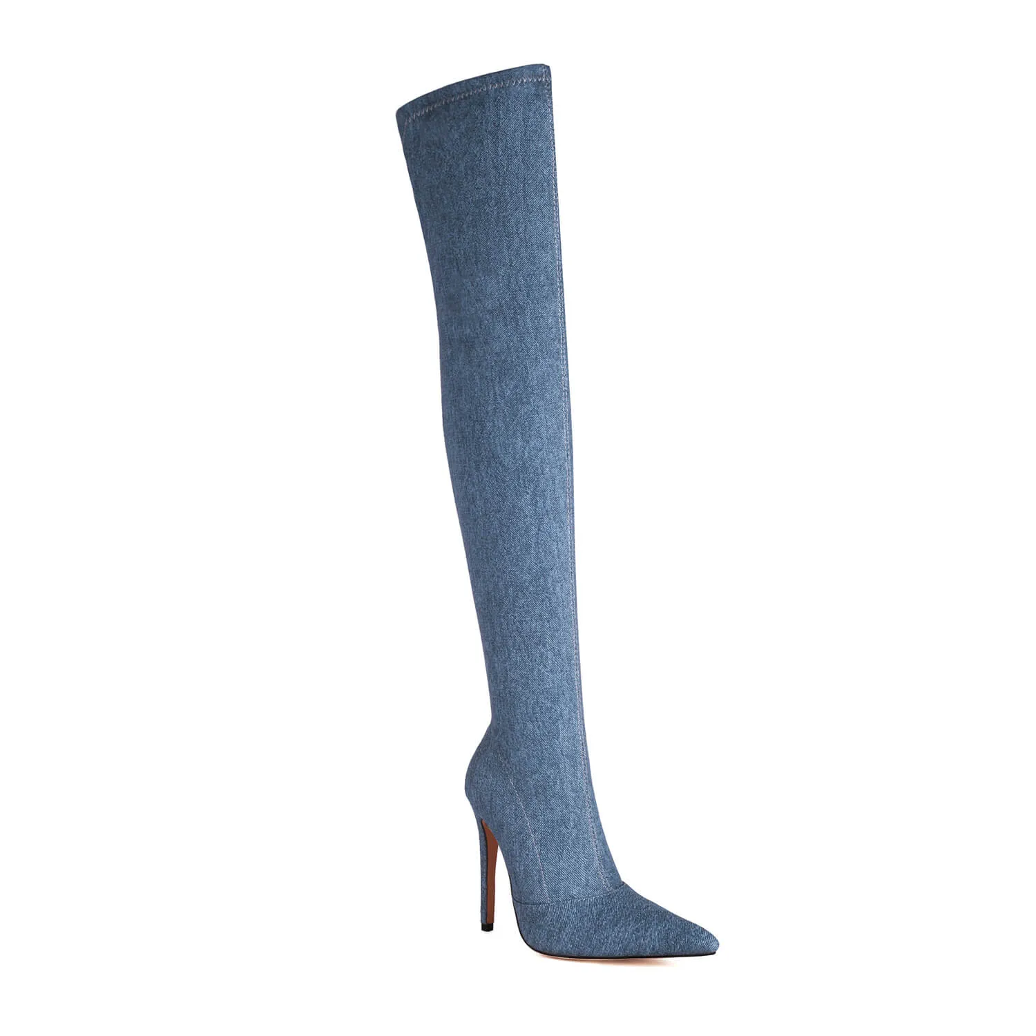 Dark Blue Cowboy Boots High Heel Knee Boots