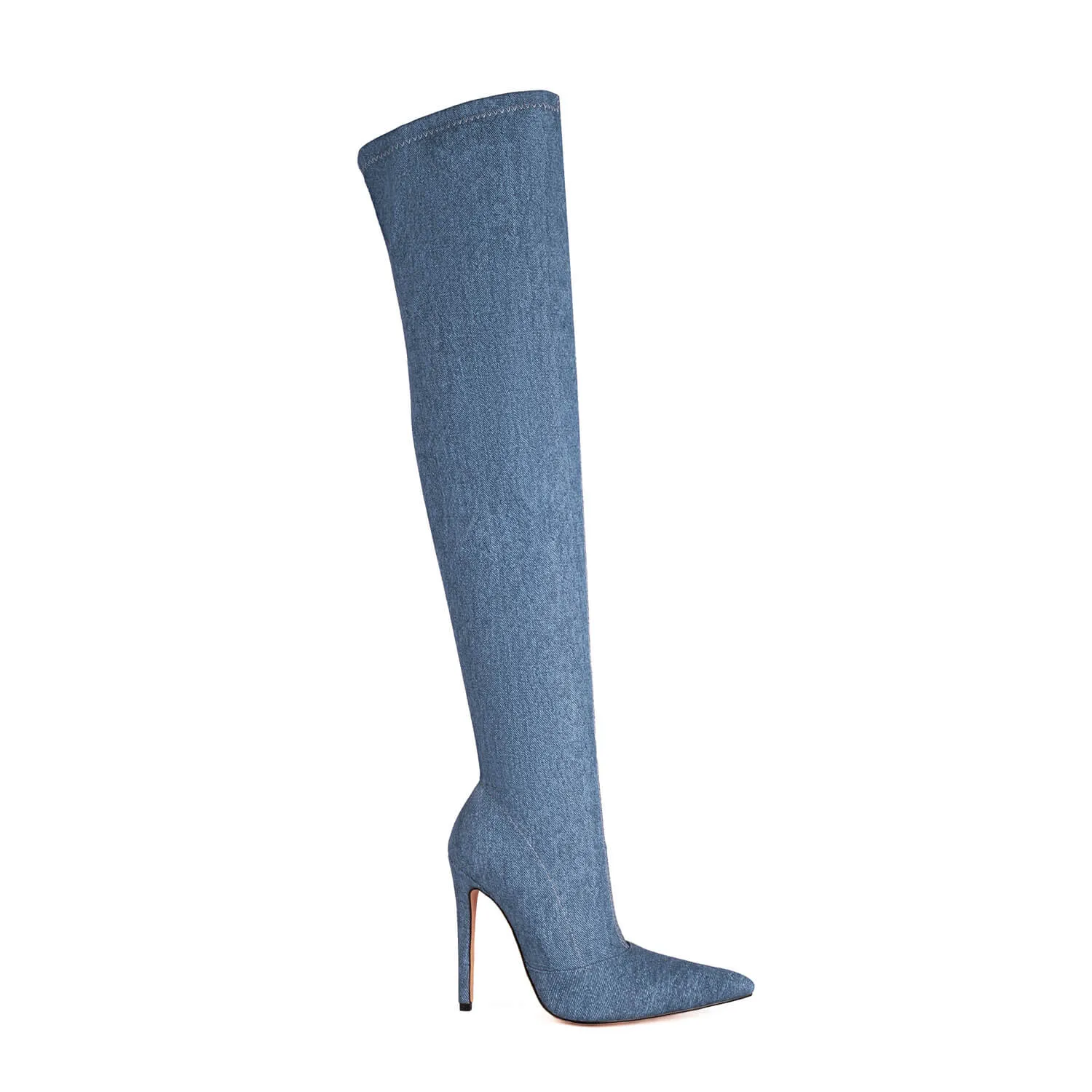 Dark Blue Cowboy Boots High Heel Knee Boots