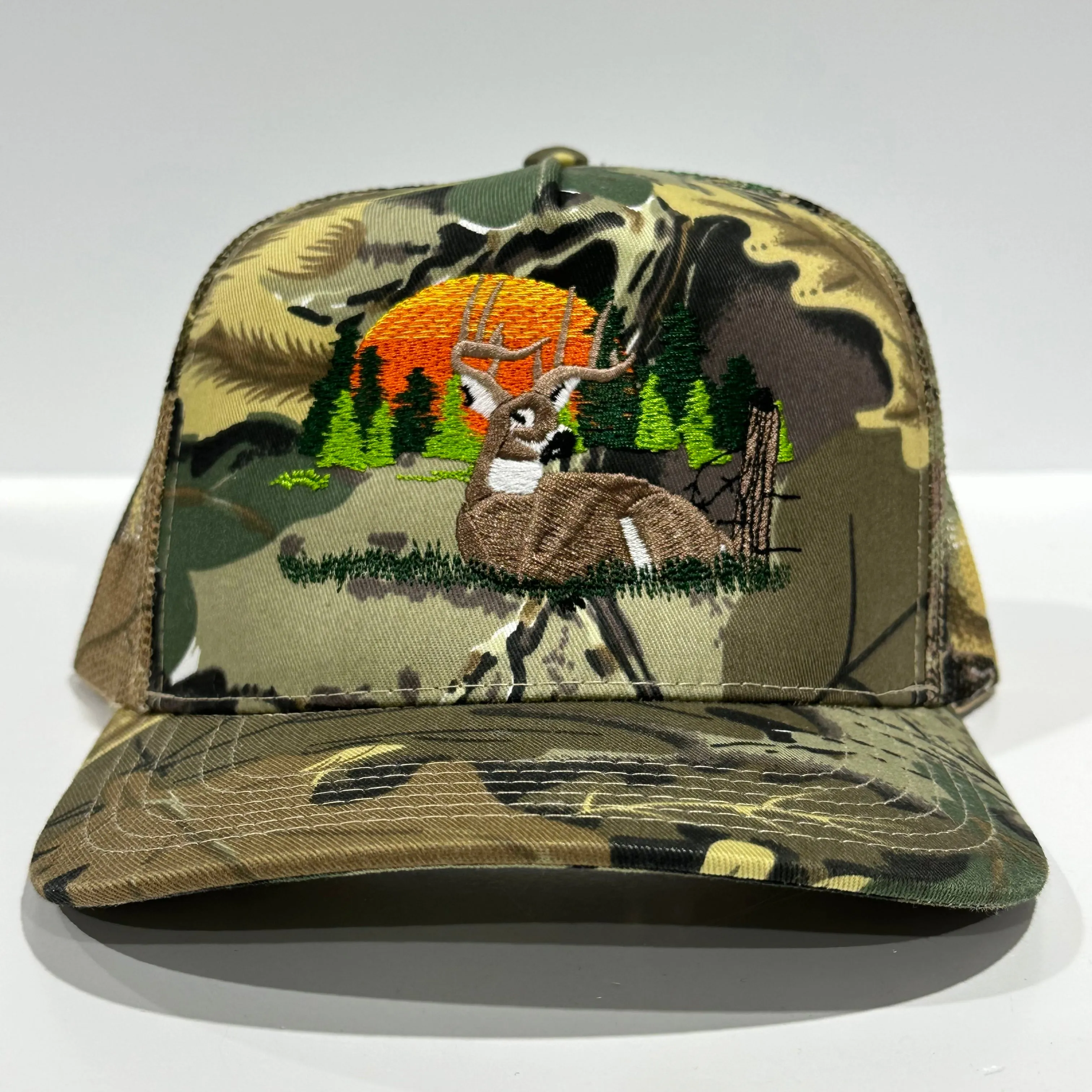 Deer Scenery CAMO Camouflage Mesh Trucker SnapBack Hat Deer Hunting Cap Custom Embroidered
