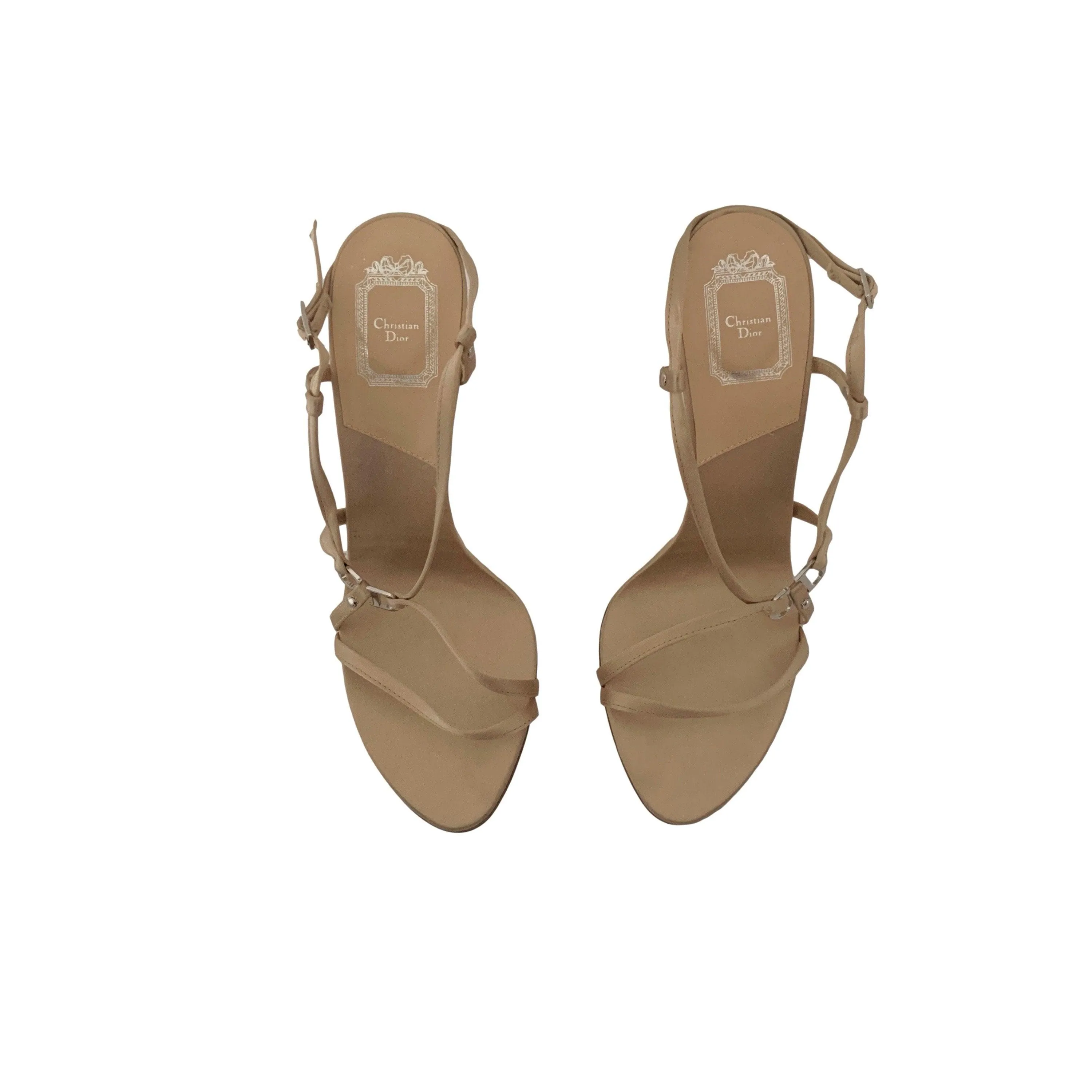 Dior Nude Logo Satin Strappy Heels