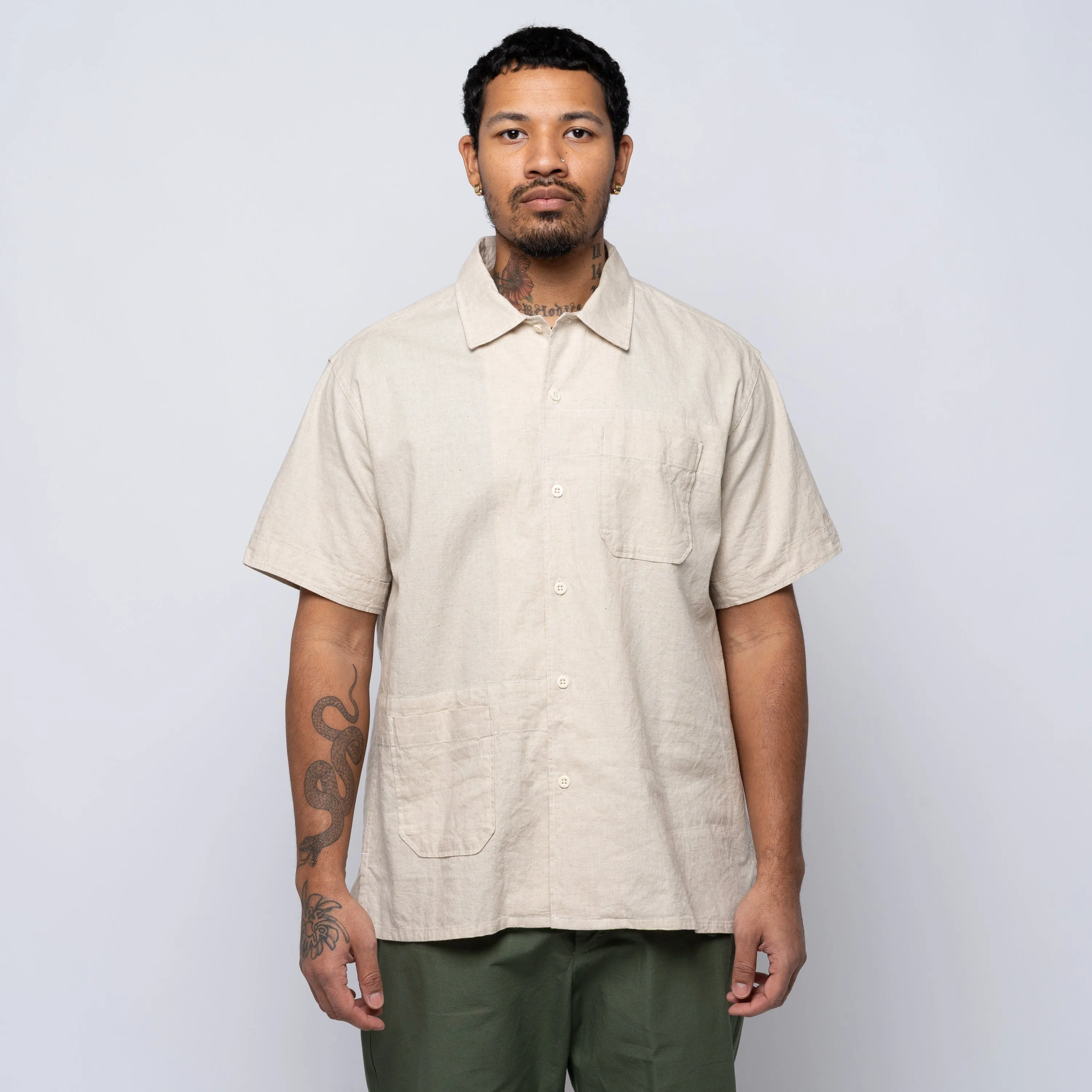 EG CL Sheeting Camp Shirt Natural 25S1A004