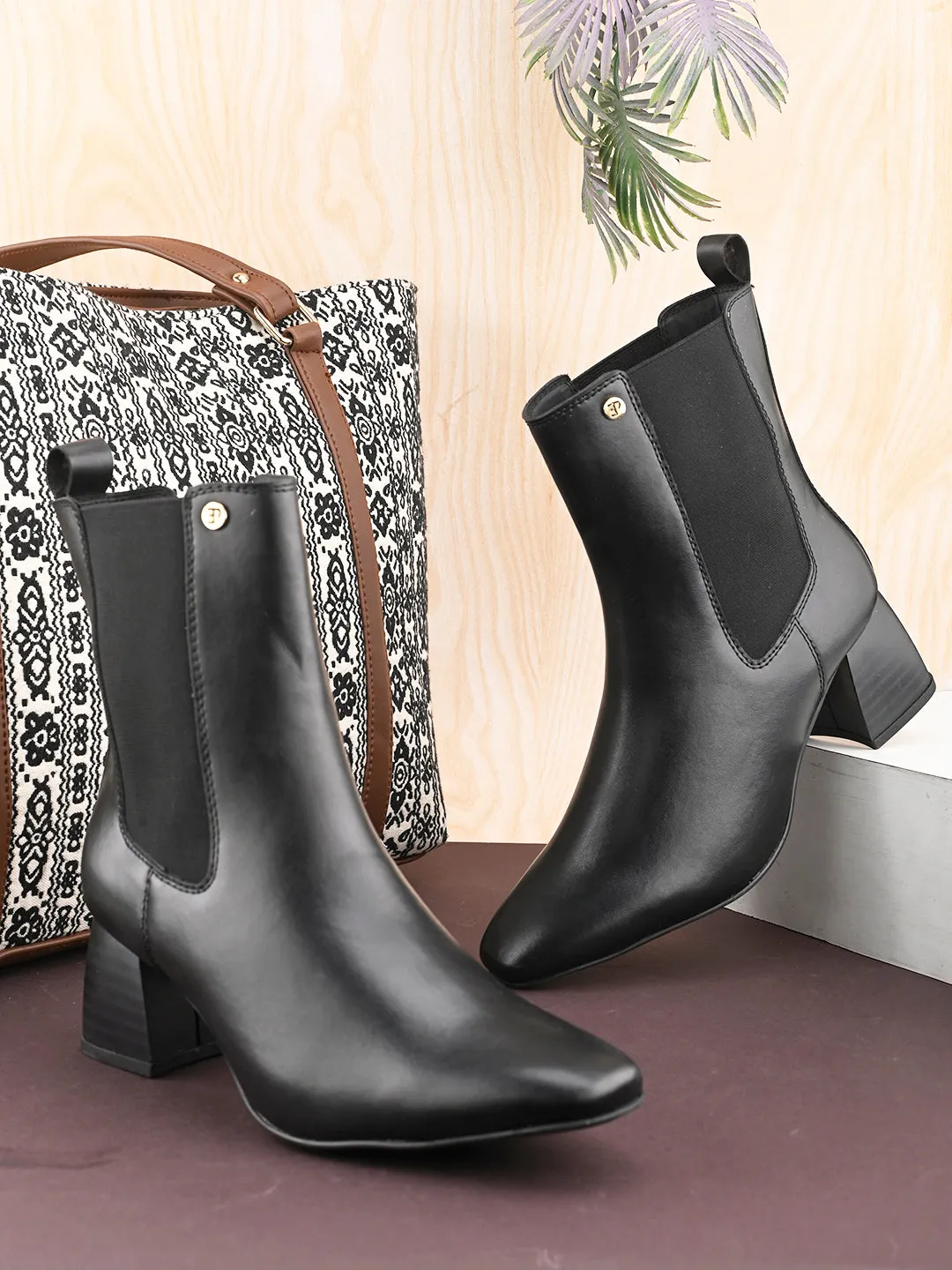 EL PASO Women Black Faux Leather Casual Chelsea Boots