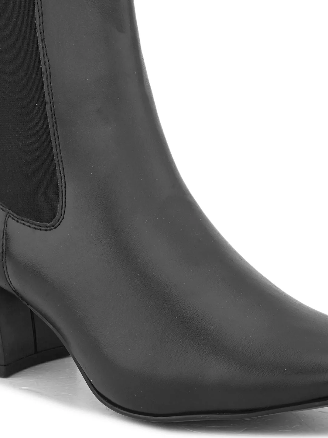 EL PASO Women Black Faux Leather Casual Chelsea Boots