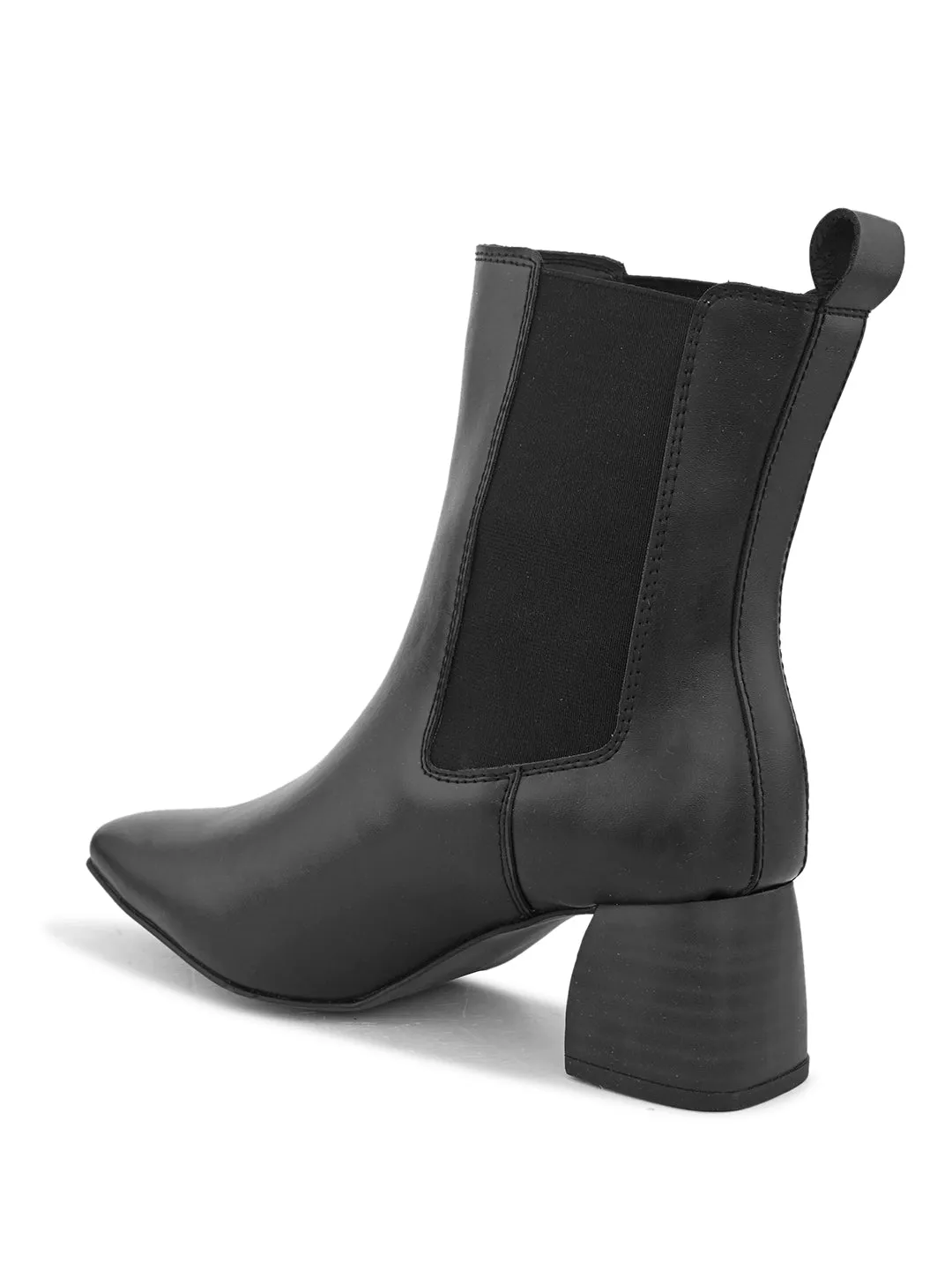 EL PASO Women Black Faux Leather Casual Chelsea Boots