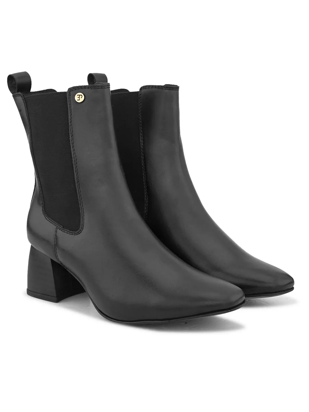 EL PASO Women Black Faux Leather Casual Chelsea Boots