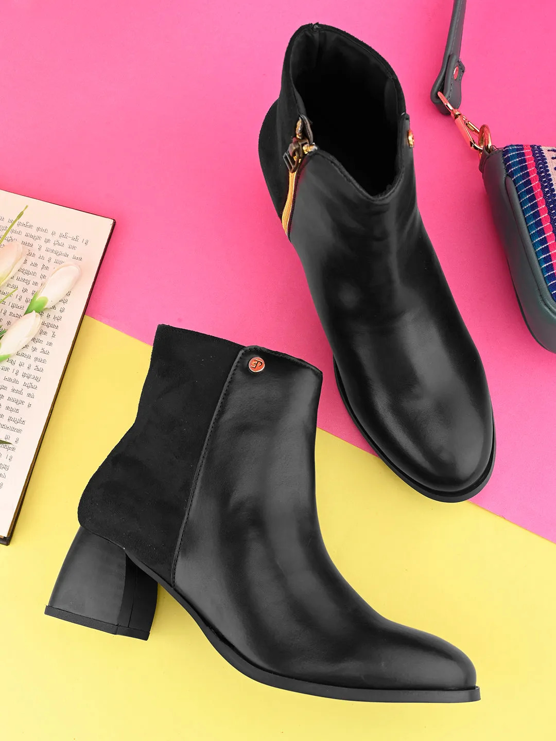 EL PASO Women Black Faux Leather Casual Chelsea Boots