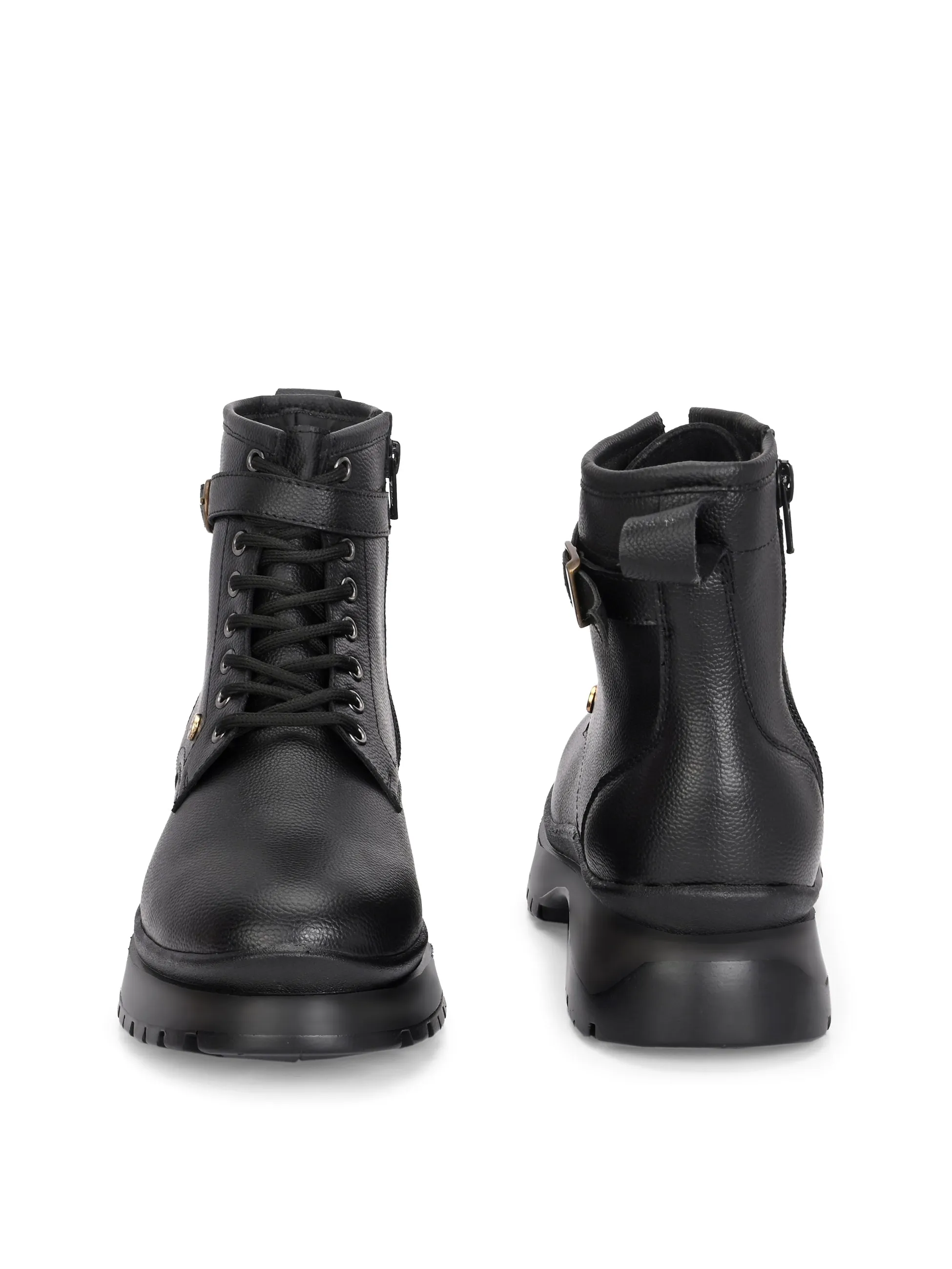 El Paso Women Black Faux Leather Casual Lace Up Boots