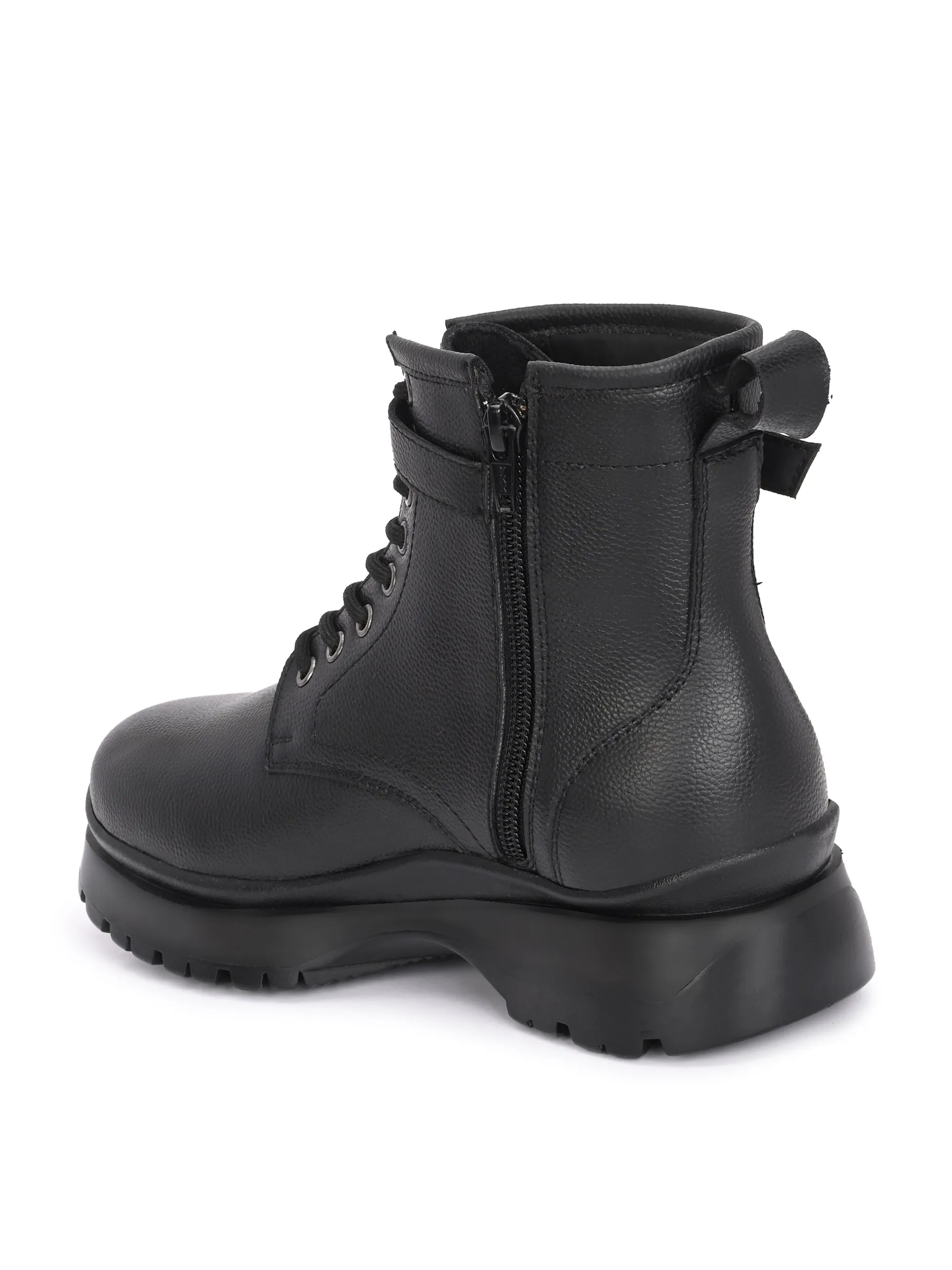 El Paso Women Black Faux Leather Casual Lace Up Boots