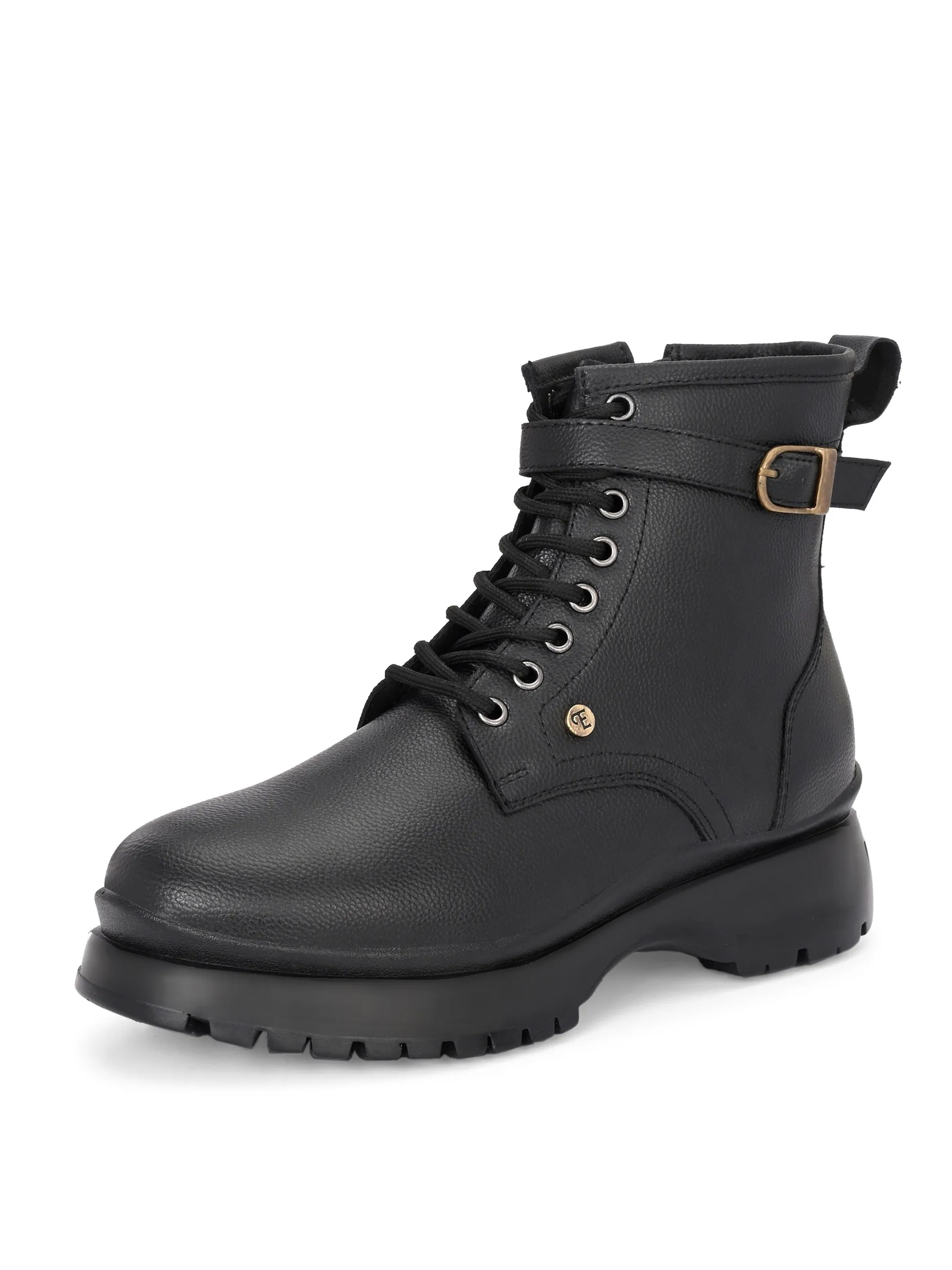 El Paso Women Black Faux Leather Casual Lace Up Boots