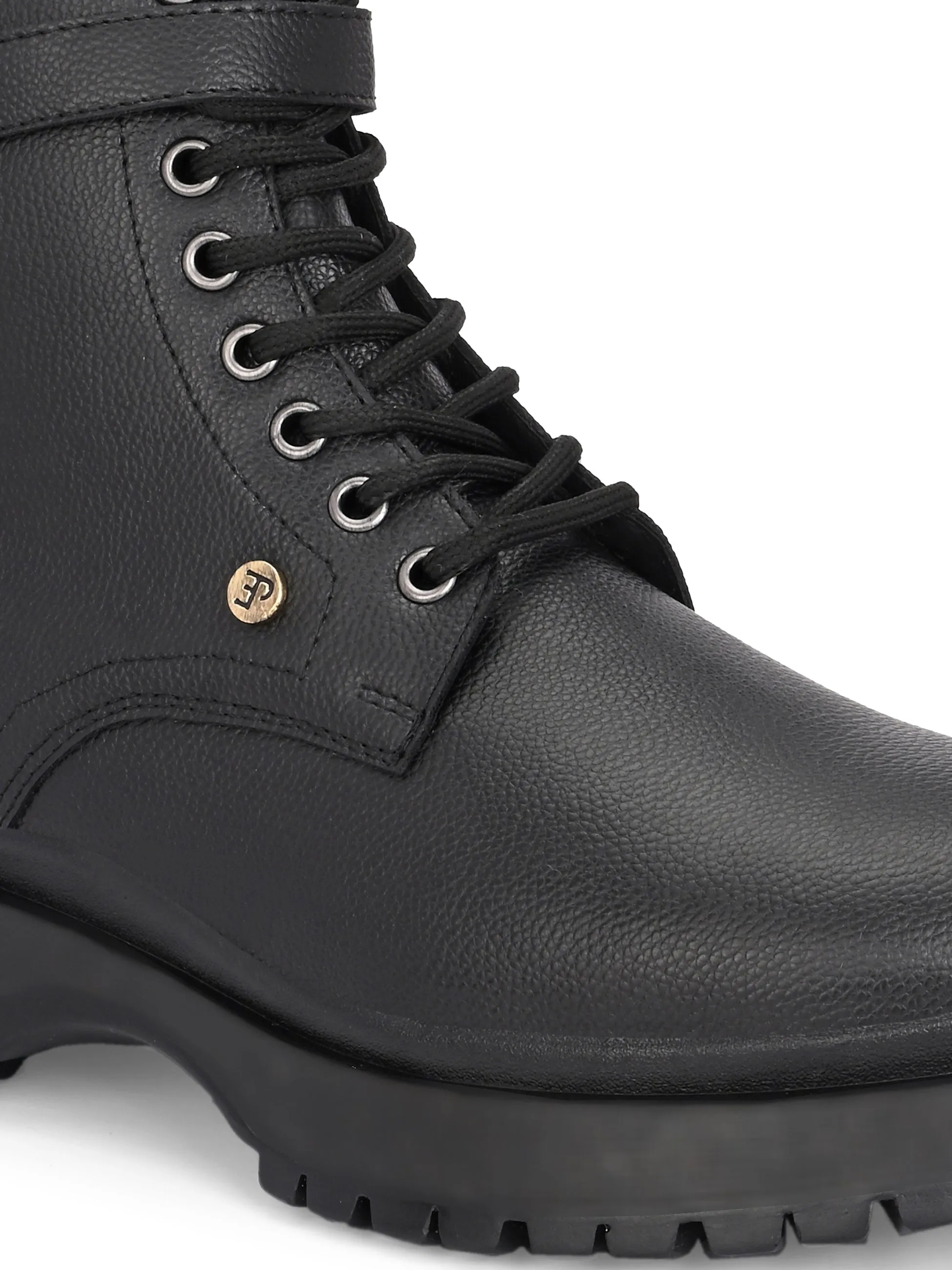 El Paso Women Black Faux Leather Casual Lace Up Boots