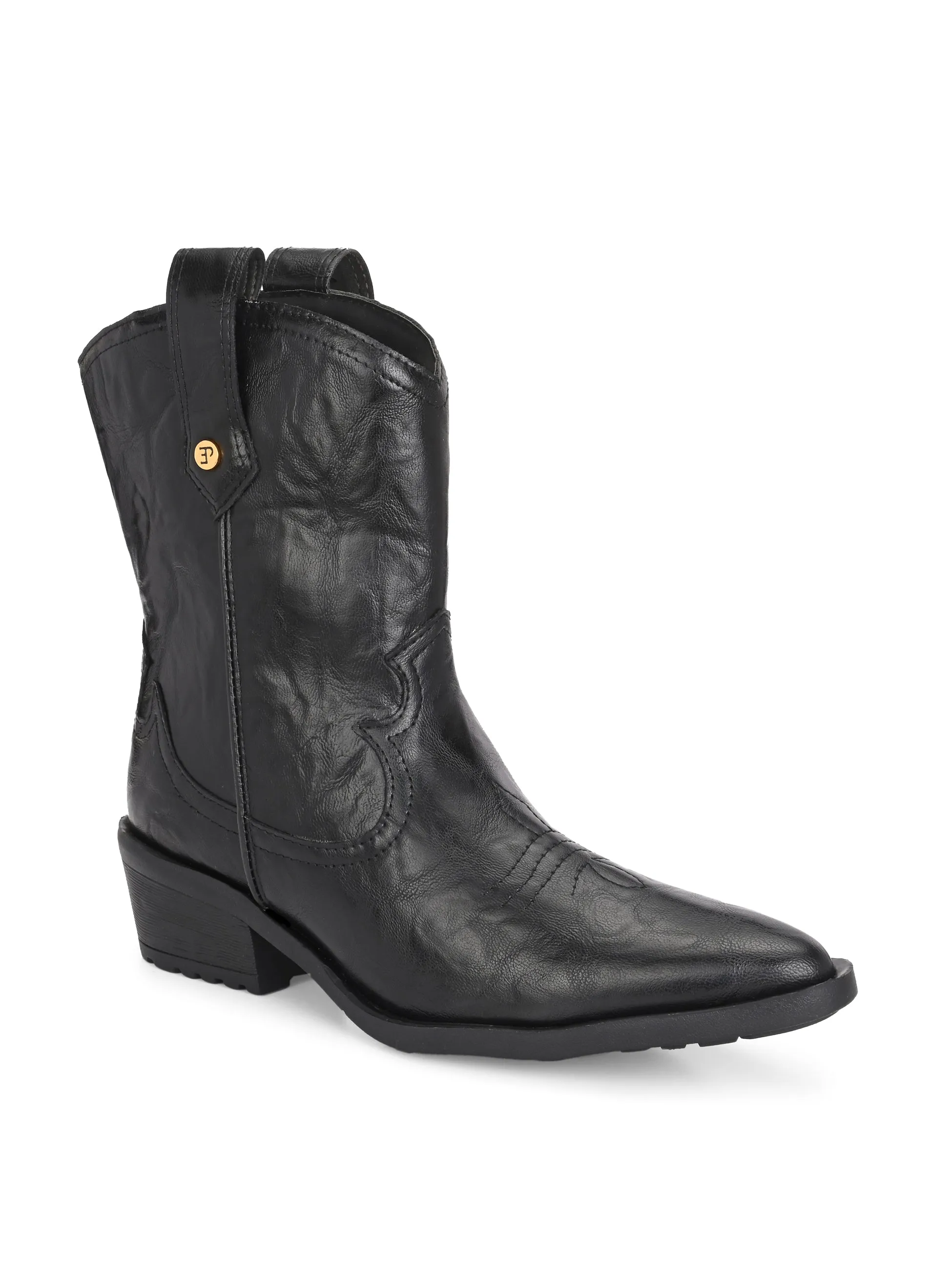 EL PASO Women Faux Leather Casual Slip On Cowboy Boots