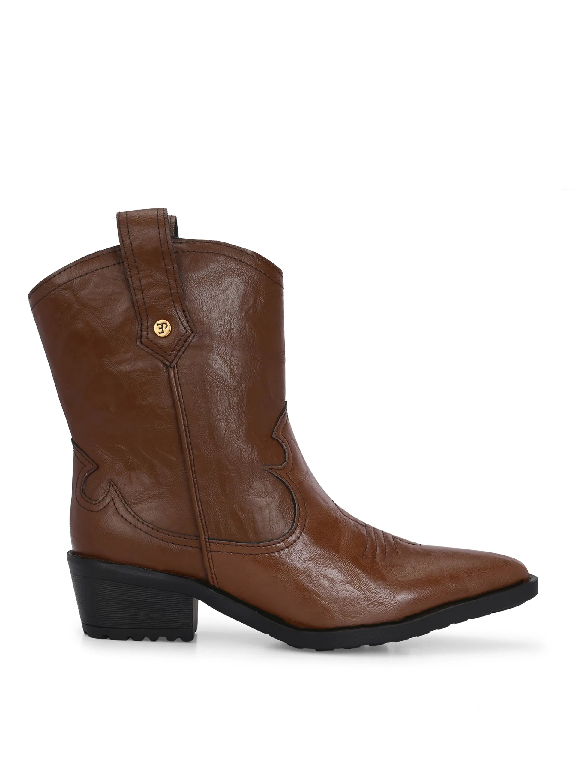 EL PASO Women Faux Leather Casual Slip On Cowboy Boots