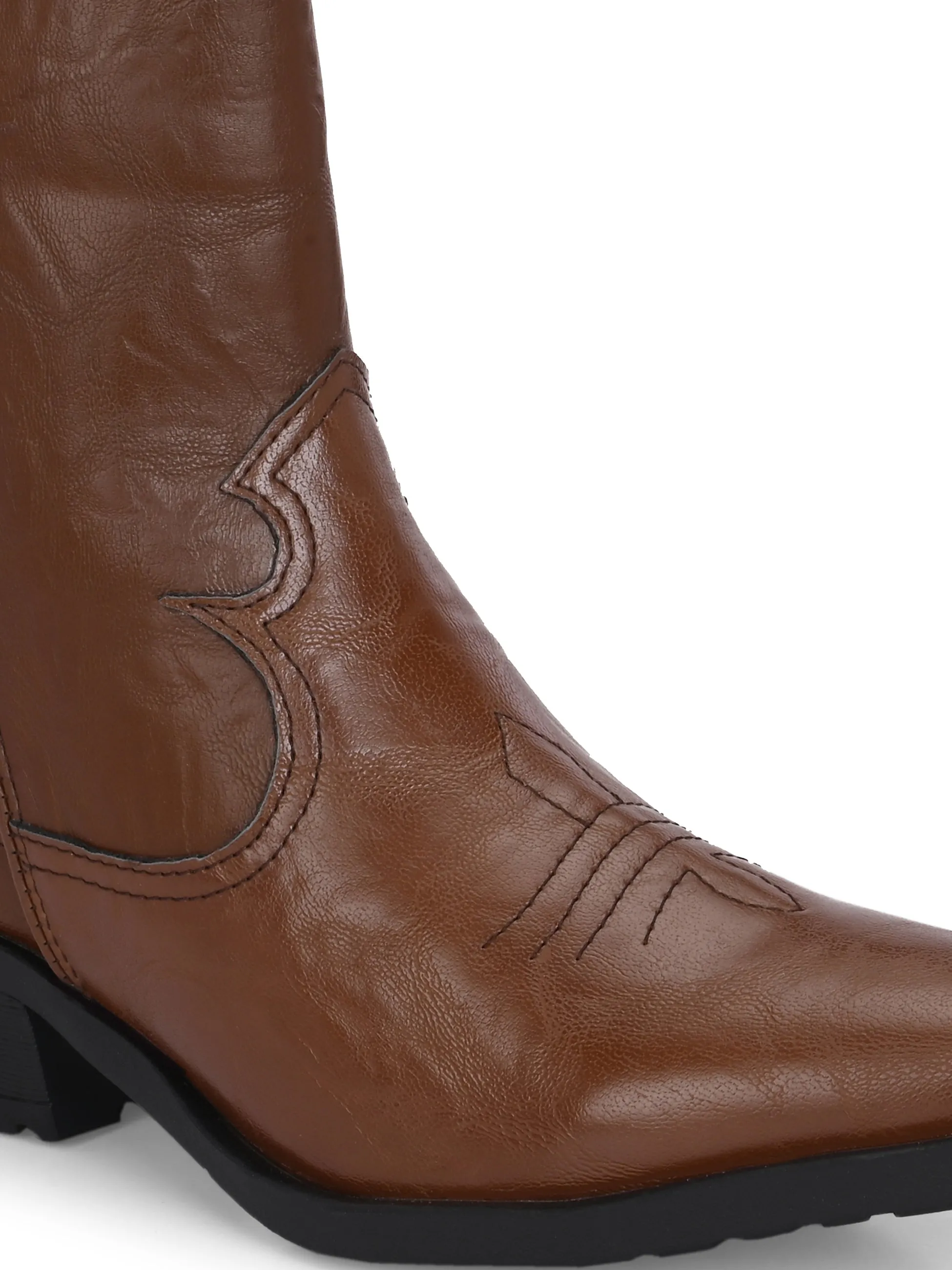 EL PASO Women Faux Leather Casual Slip On Cowboy Boots
