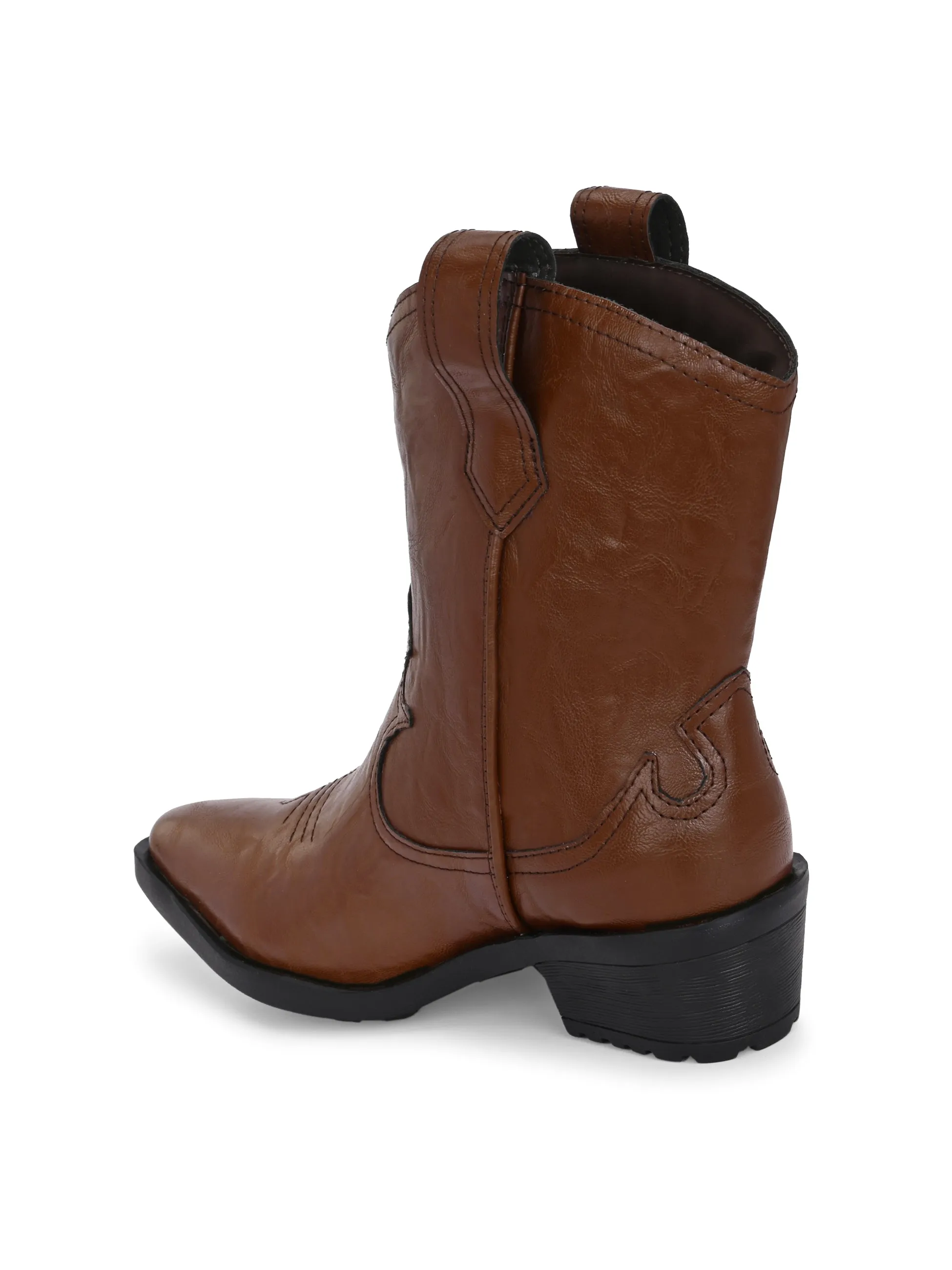 EL PASO Women Faux Leather Casual Slip On Cowboy Boots