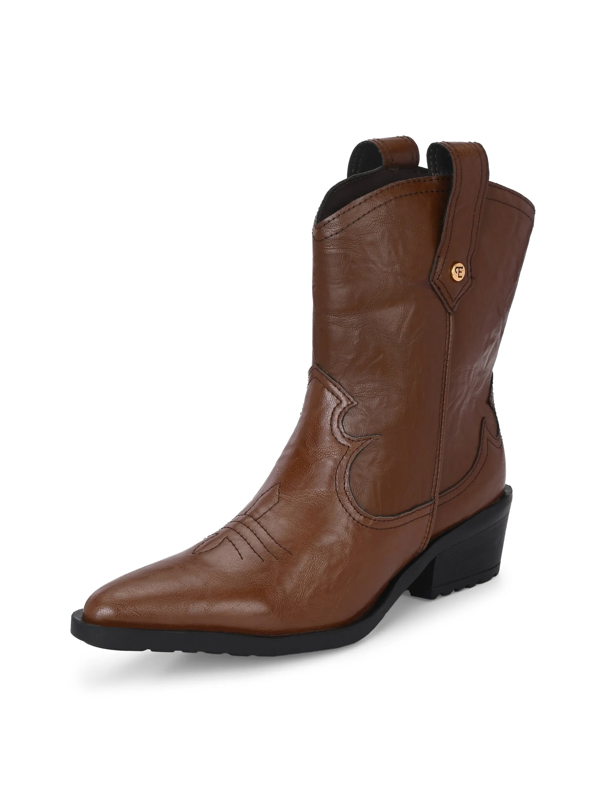 EL PASO Women Faux Leather Casual Slip On Cowboy Boots