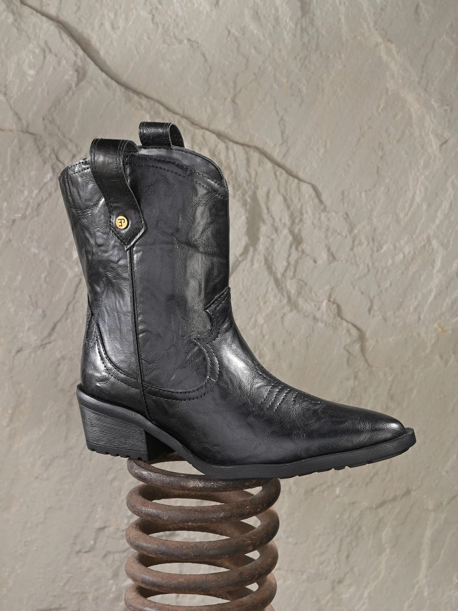 EL PASO Women Faux Leather Casual Slip On Cowboy Boots