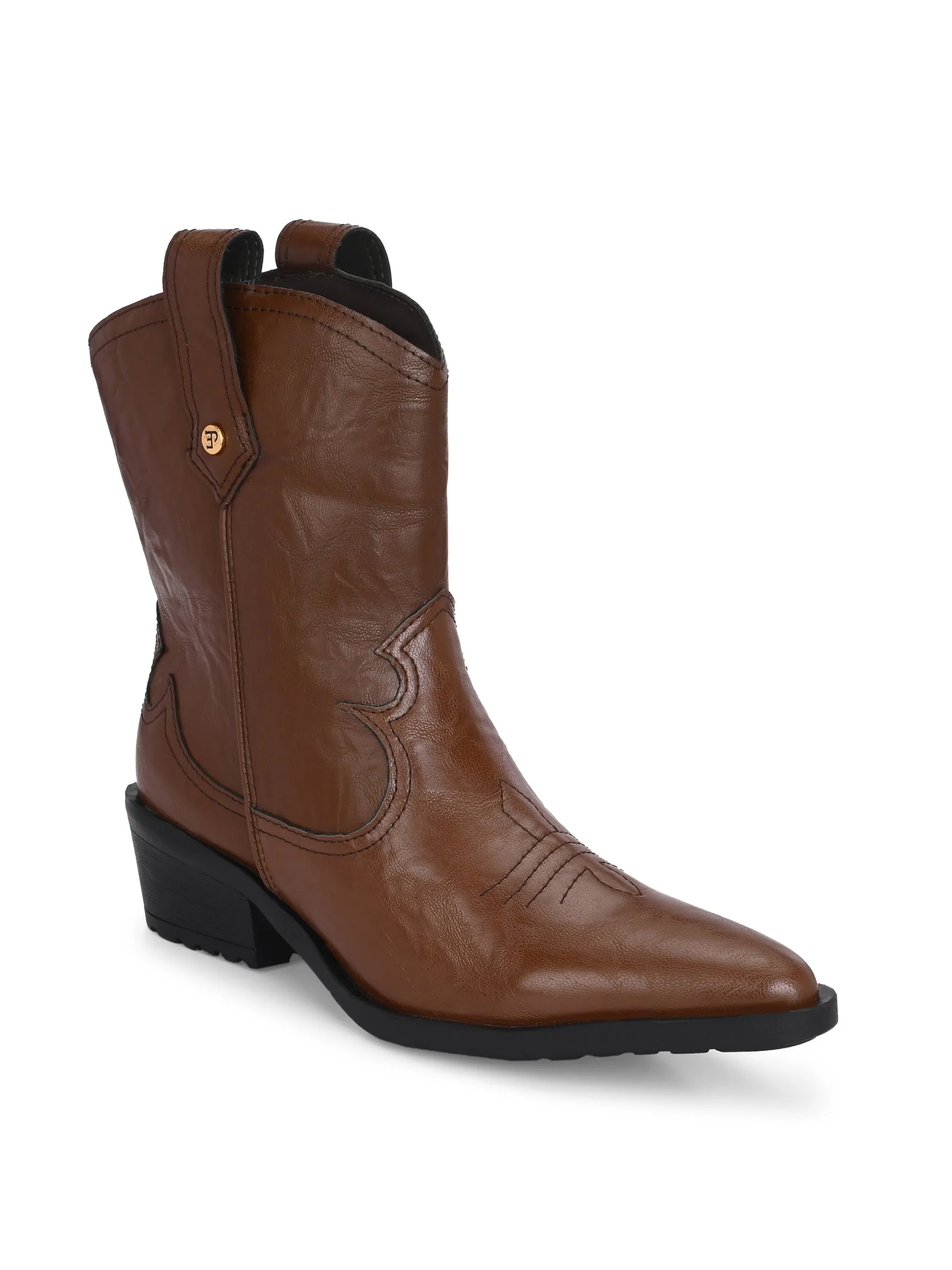 EL PASO Women Faux Leather Casual Slip On Cowboy Boots