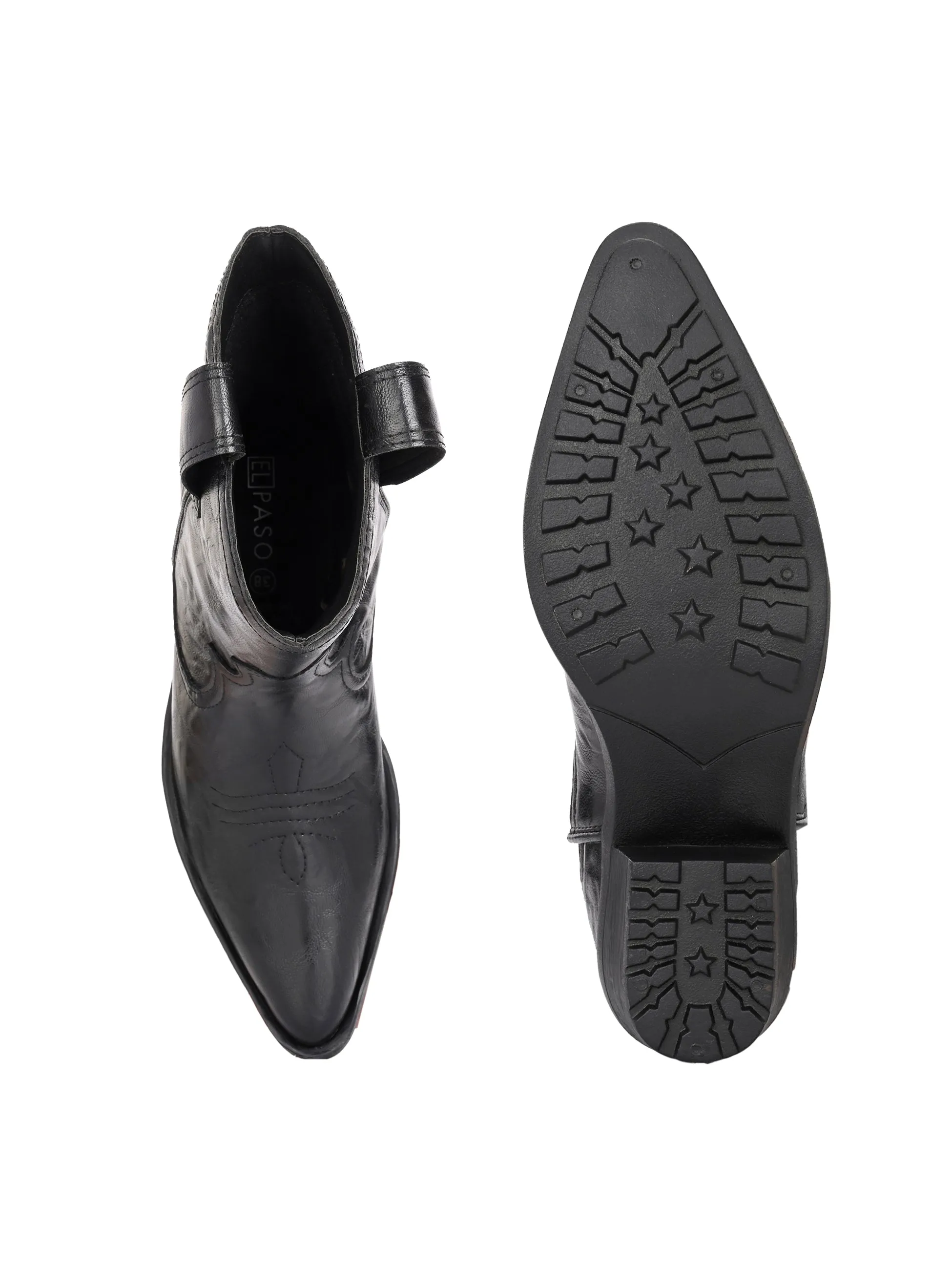 EL PASO Women Faux Leather Casual Slip On Cowboy Boots