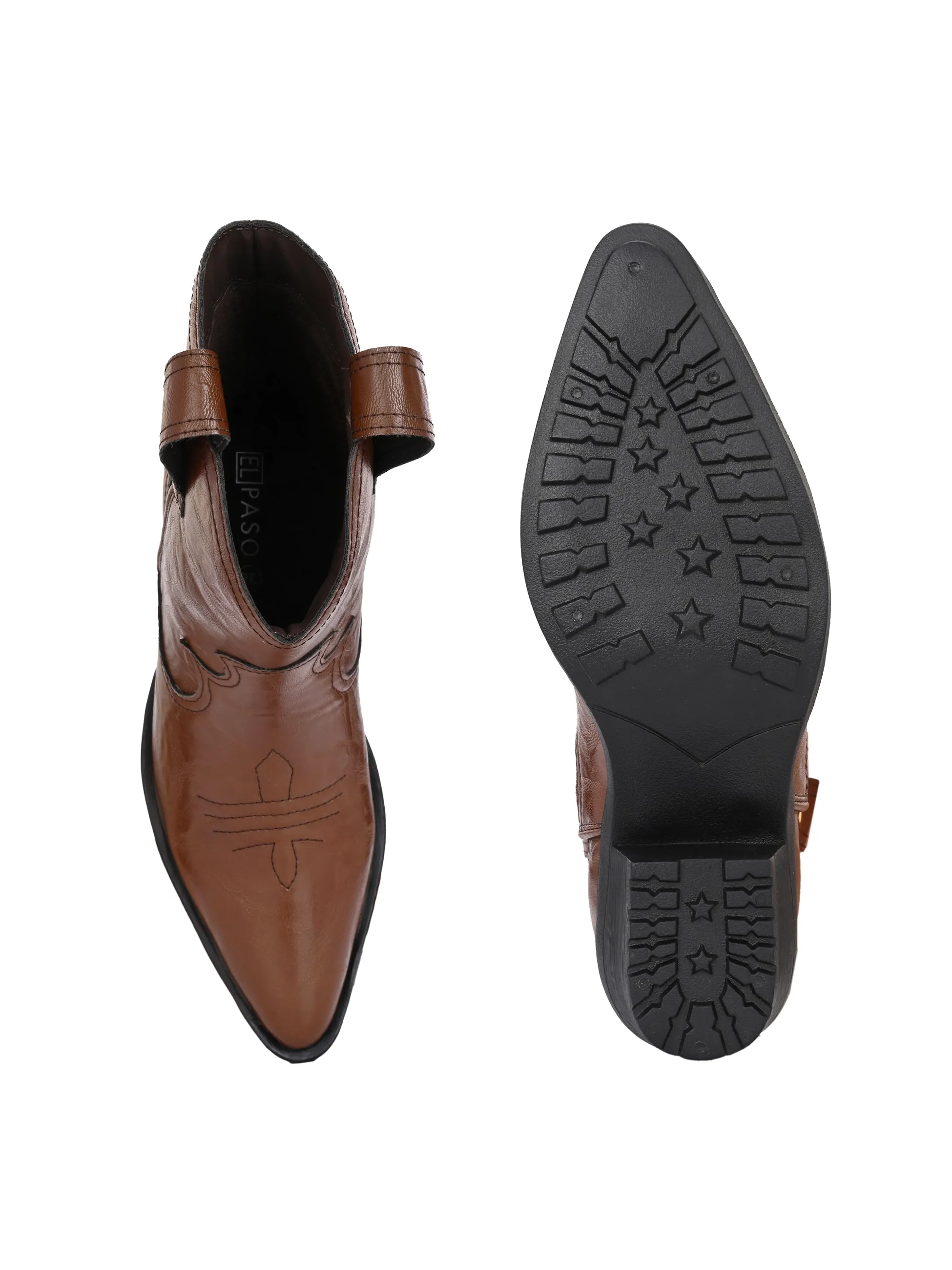 EL PASO Women Faux Leather Casual Slip On Cowboy Boots