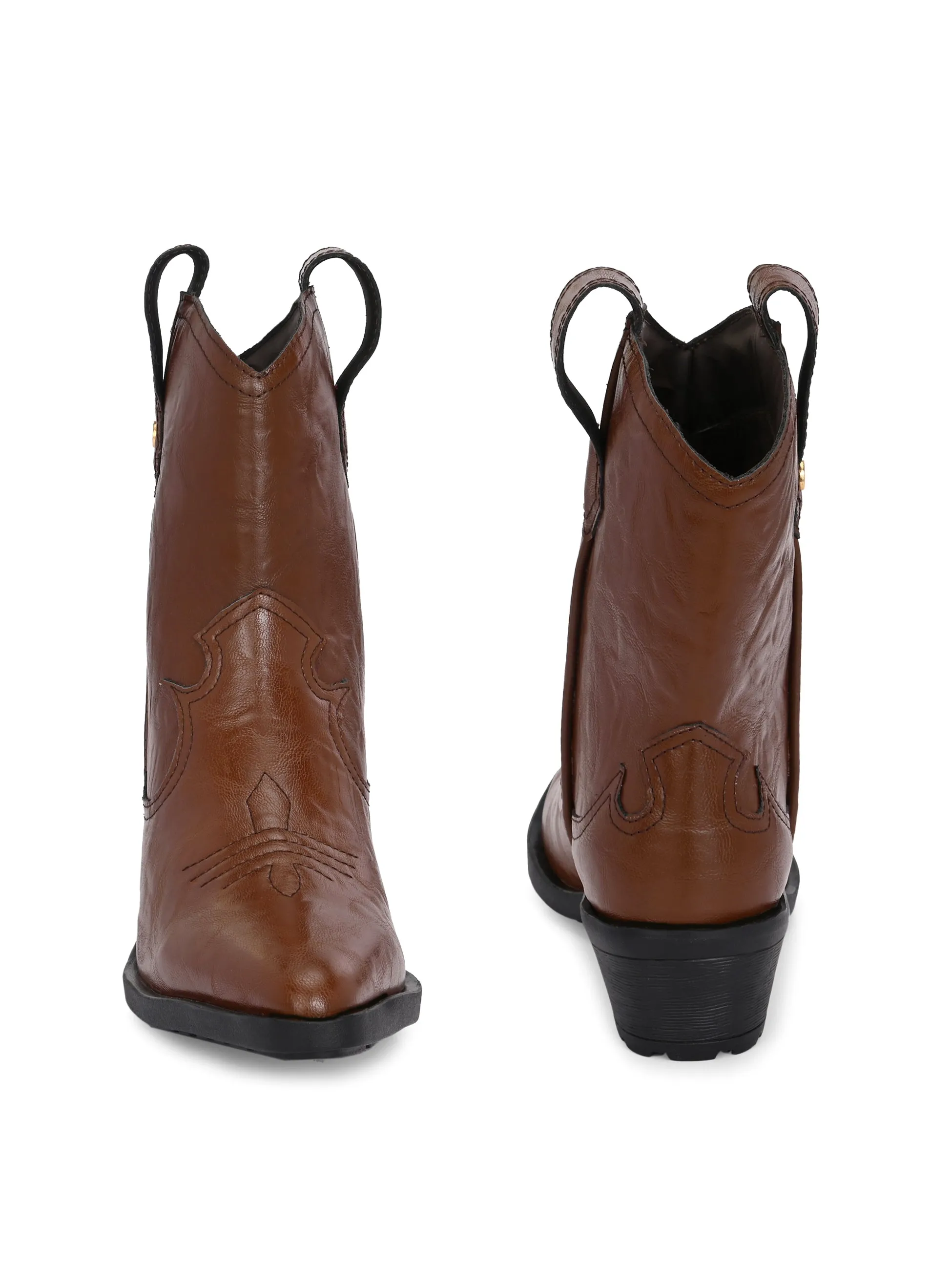EL PASO Women Faux Leather Casual Slip On Cowboy Boots