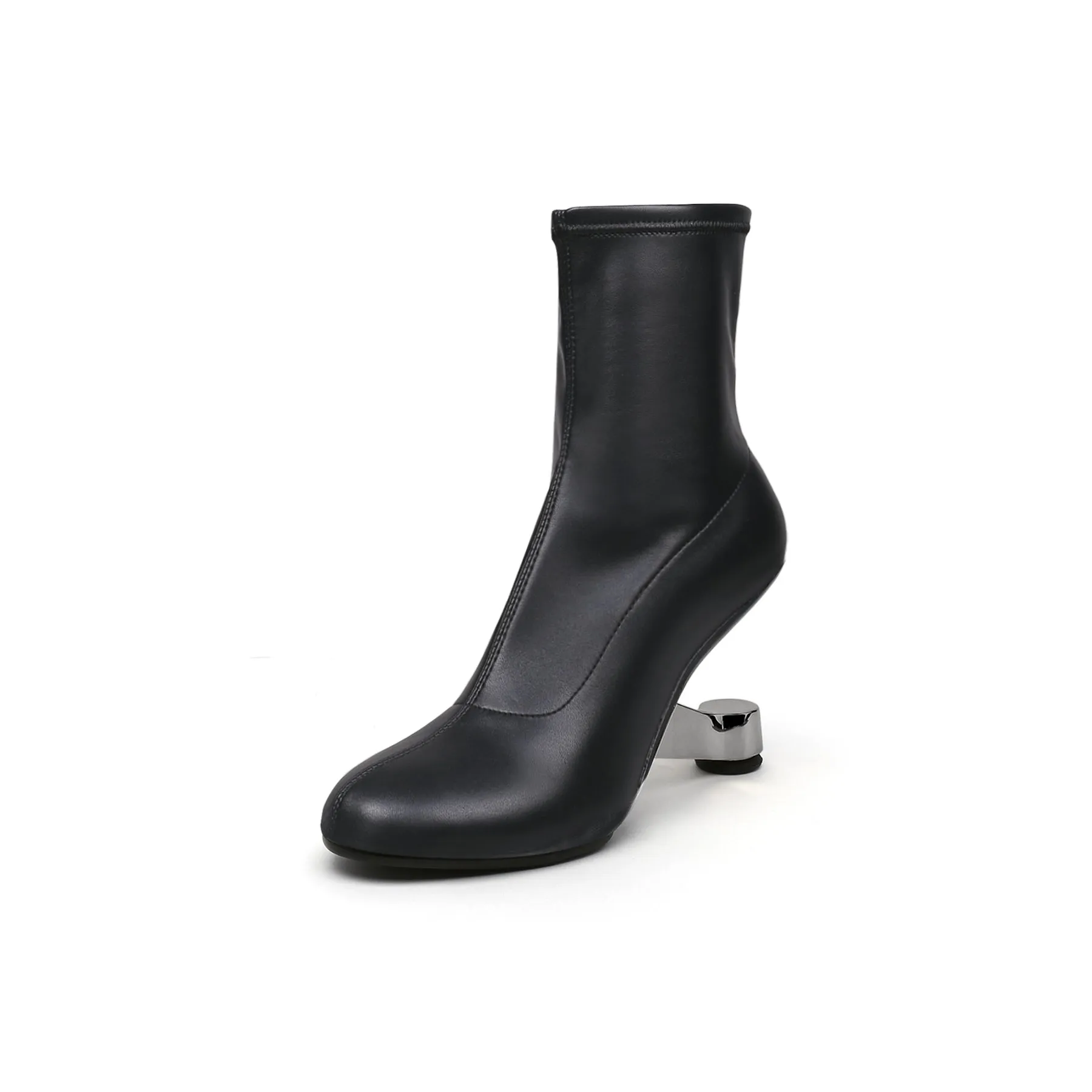 Elevator Heel Leather Boots Black