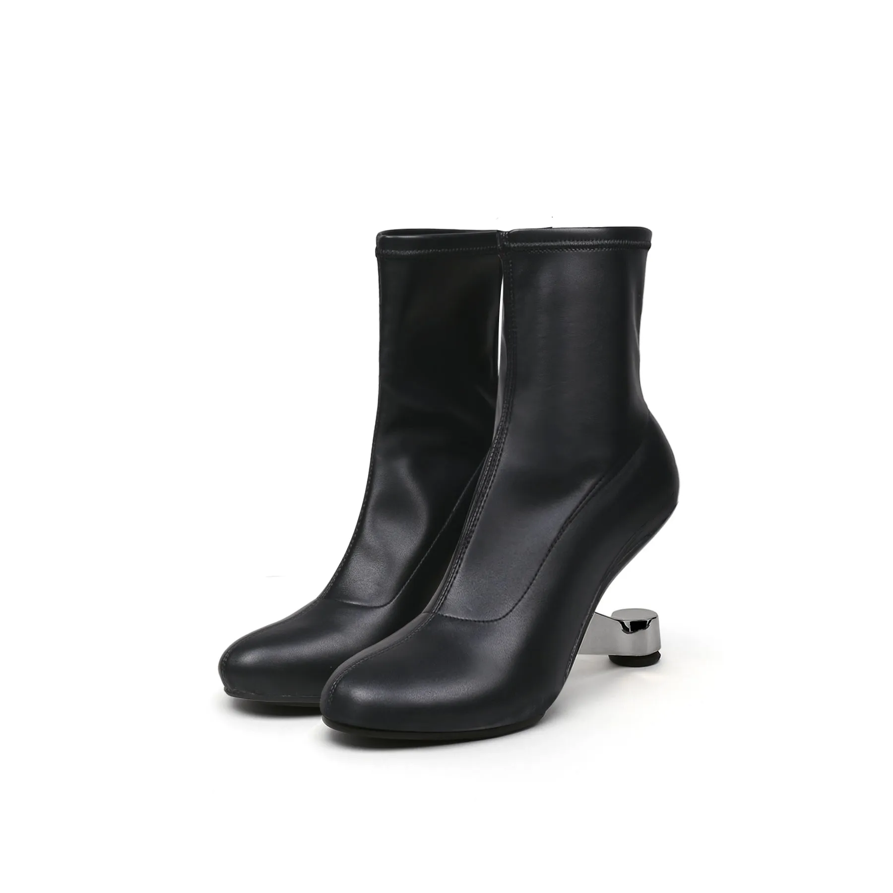 Elevator Heel Leather Boots Black