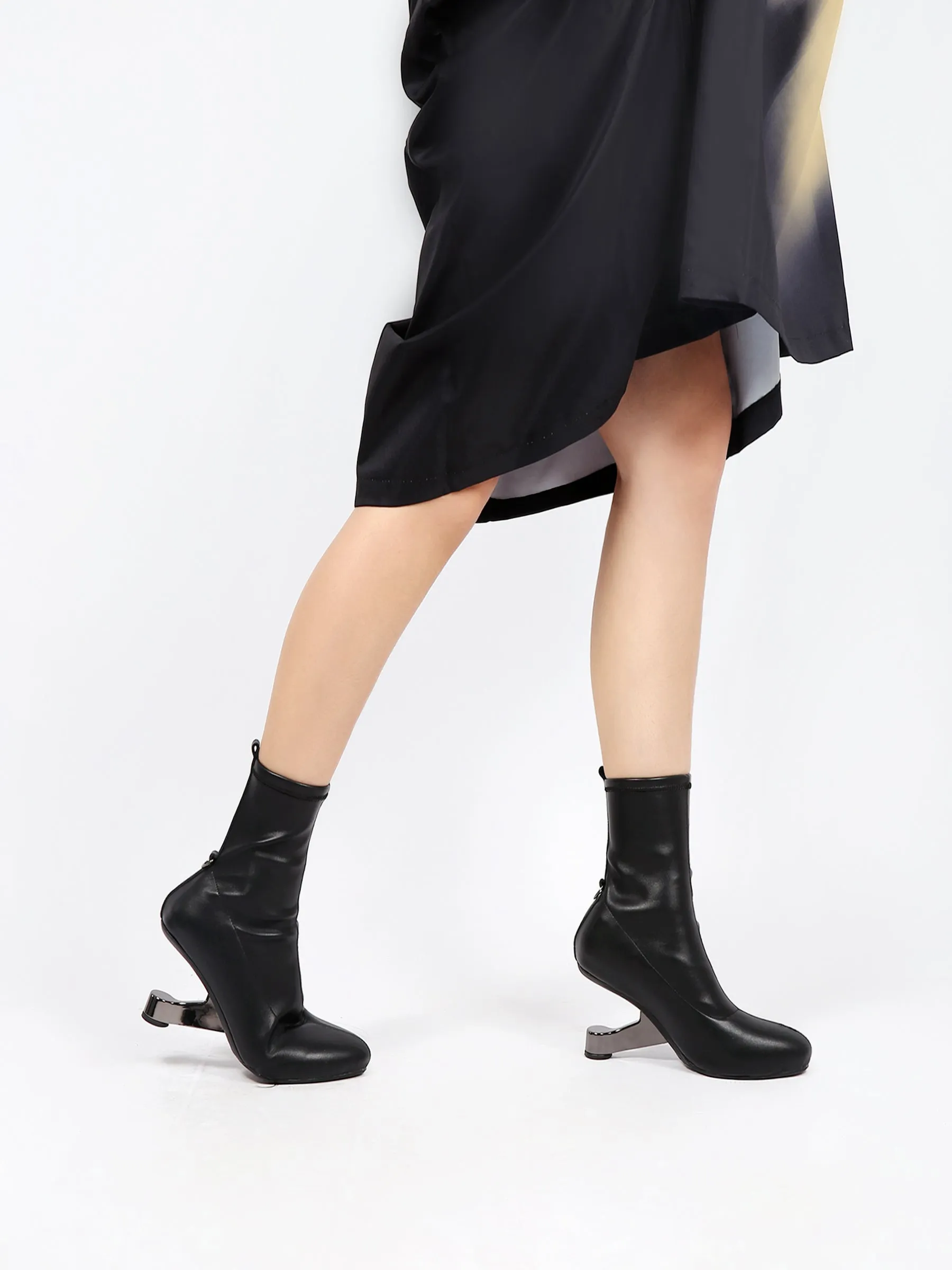 Elevator Heel Leather Boots Black