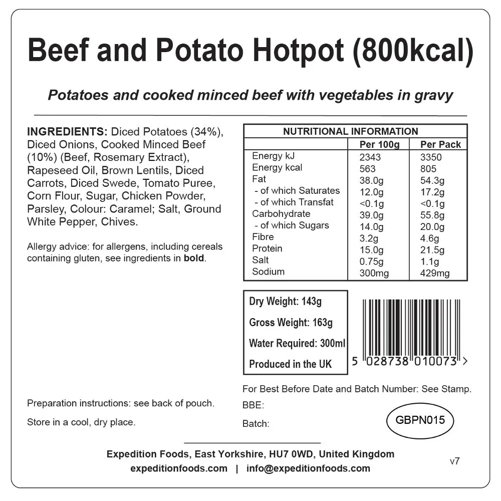 Expedition Foods Beef and Potato Hotpot (800kcal)
