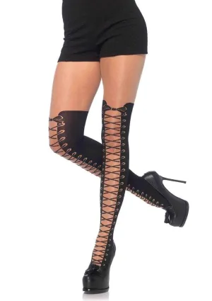 Faux Thigh High Boot Sheer Tights Black