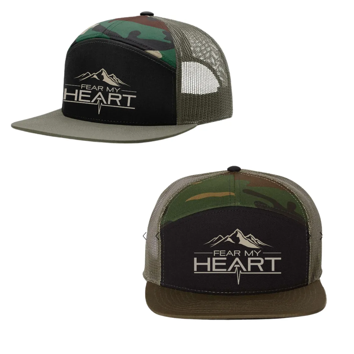 Fear My Heart Hat -  7 Panel Trucker Cap, Mountain
