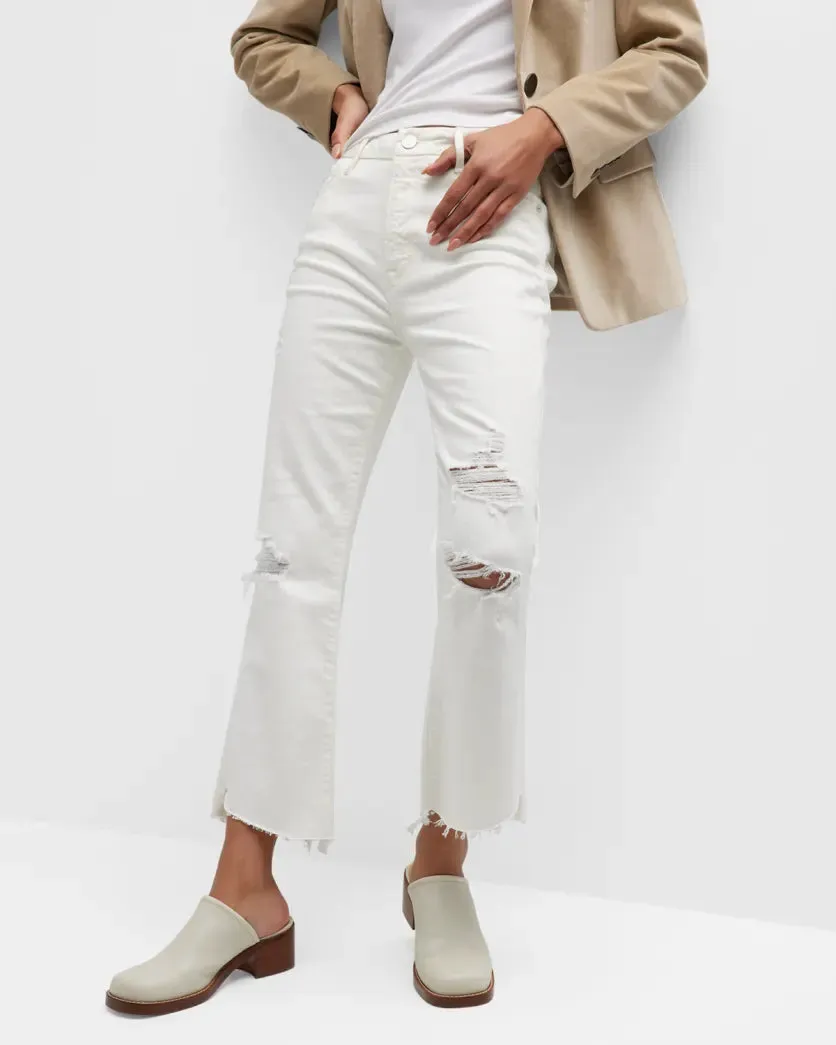 Frame - Le Super High Crop Mini Boot Cascade Hem Jean - AU Natural Distressed White