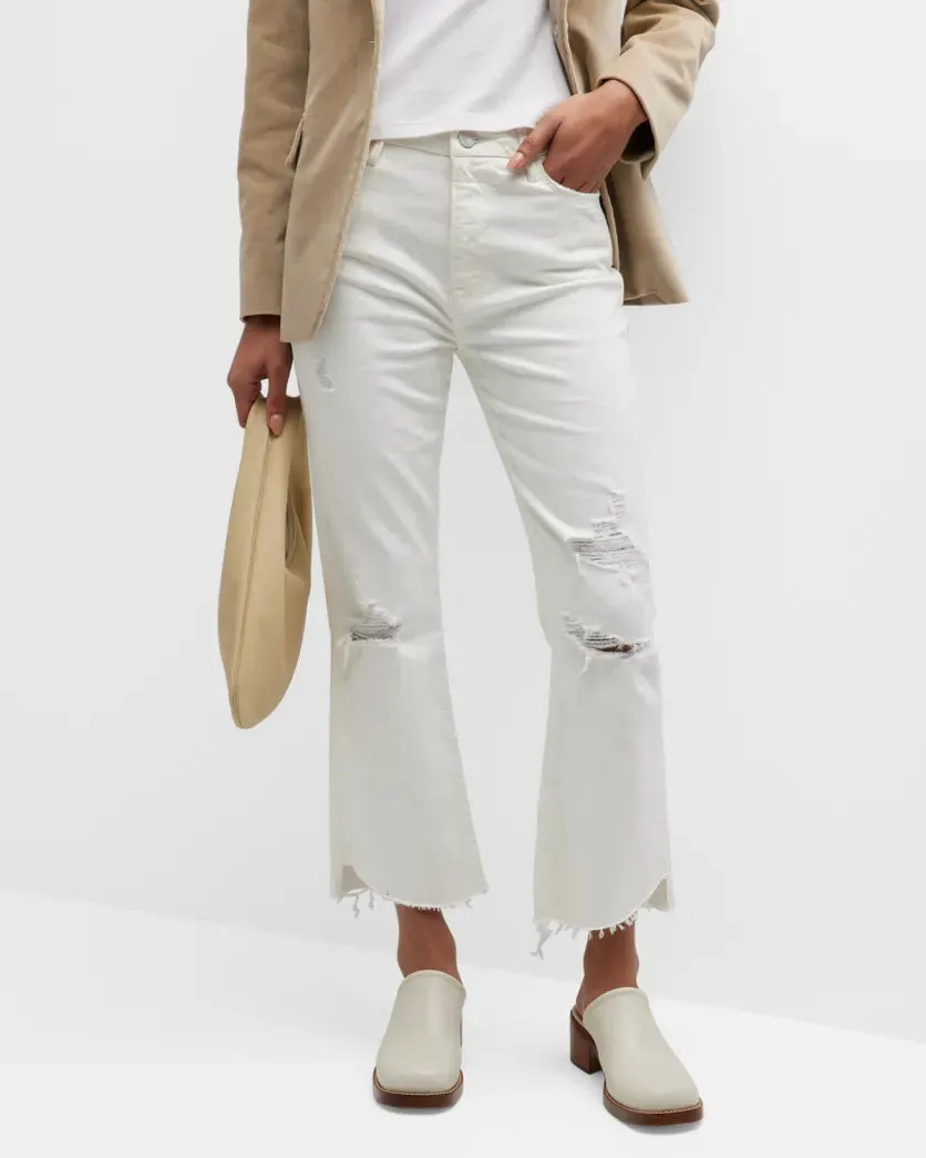 Frame - Le Super High Crop Mini Boot Cascade Hem Jean - AU Natural Distressed White